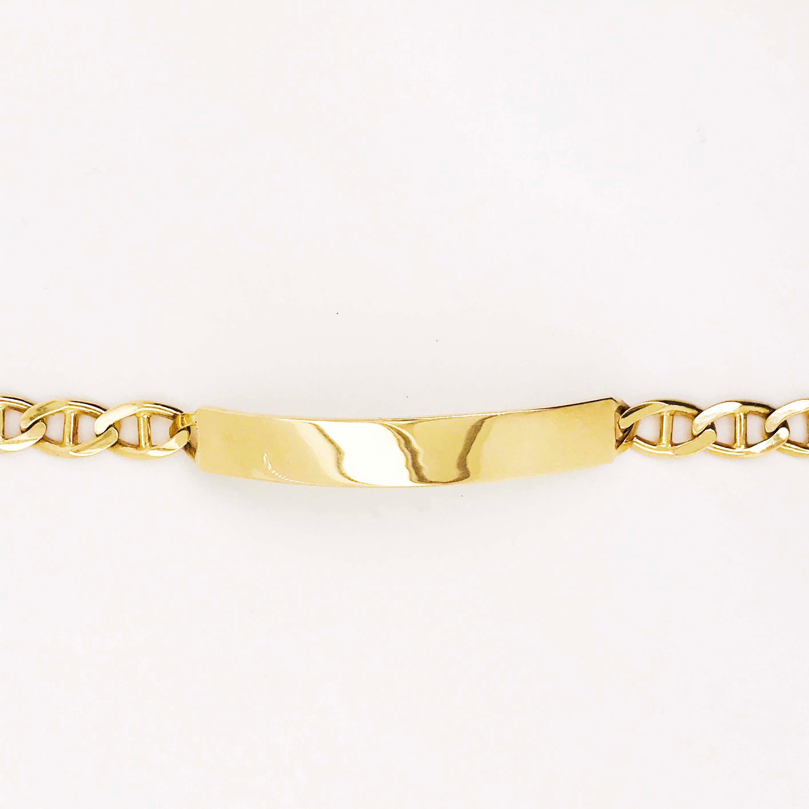 Engravable ID Bracelet in 14 kt Gold with Anchor Link Chain for Men or LG Woman 1