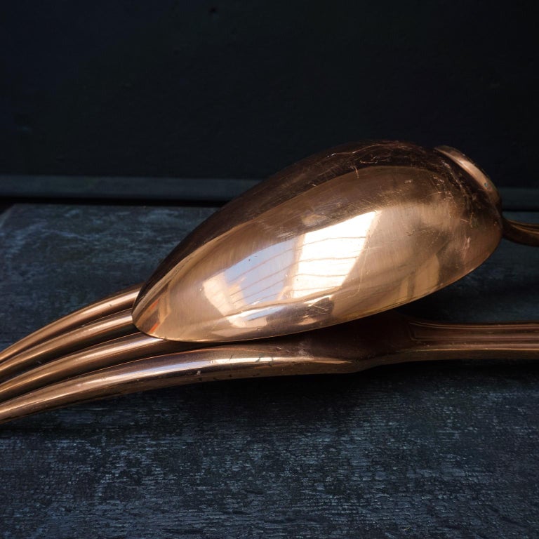 Heavy And Large Midcentury Giant Copper Cutlery Fork And Spoon