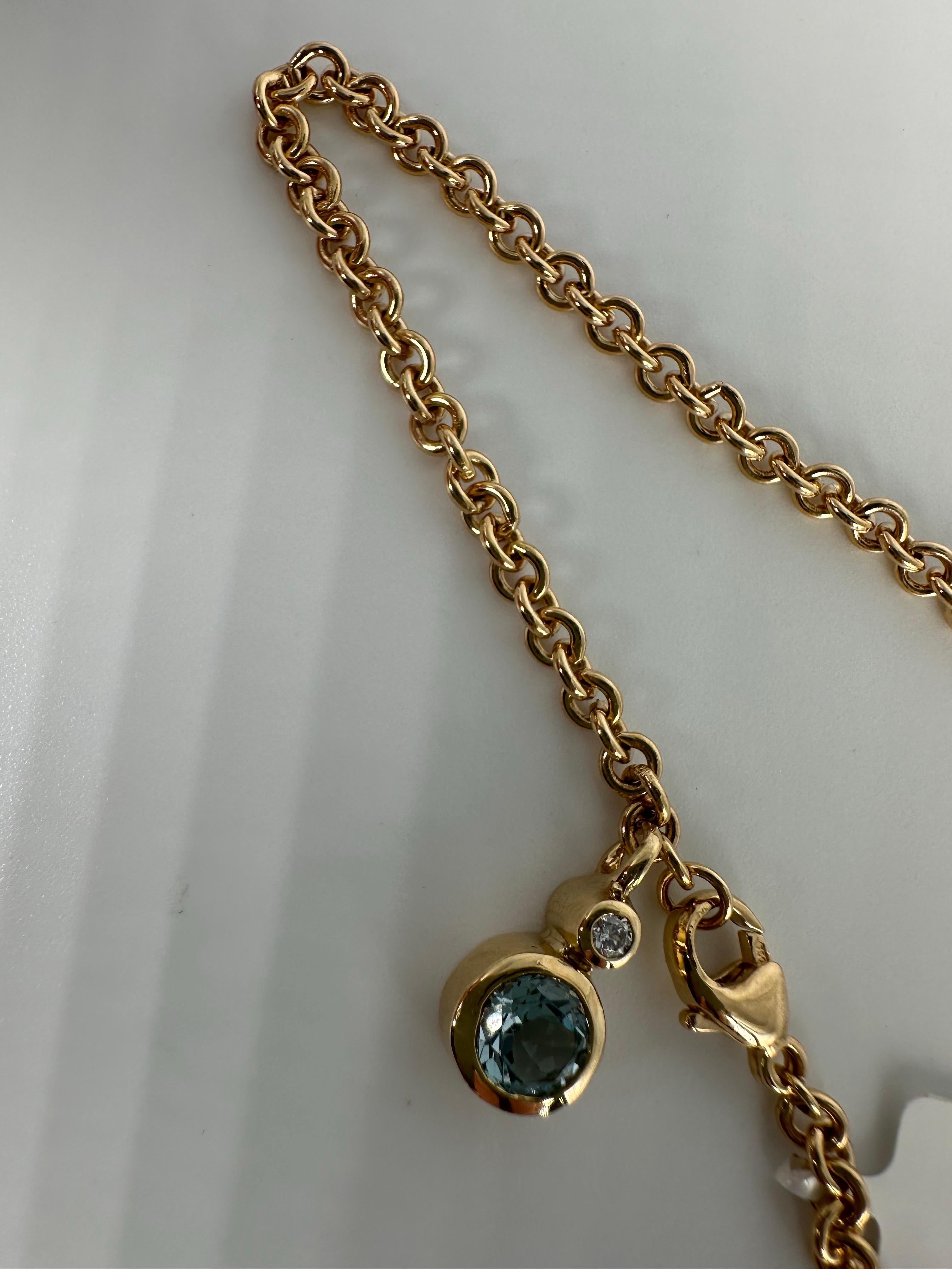 Very heavy anklet bracelet chain in 18KT yellow gold, made with aquamarine and diamond totaling almost 13 grams. Stunning piece! 
WHAT YOU GET AT STAMPAR JEWELERS:
Stampar Jewelers, located in the heart of Jupiter, Florida, is a custom jewelry store