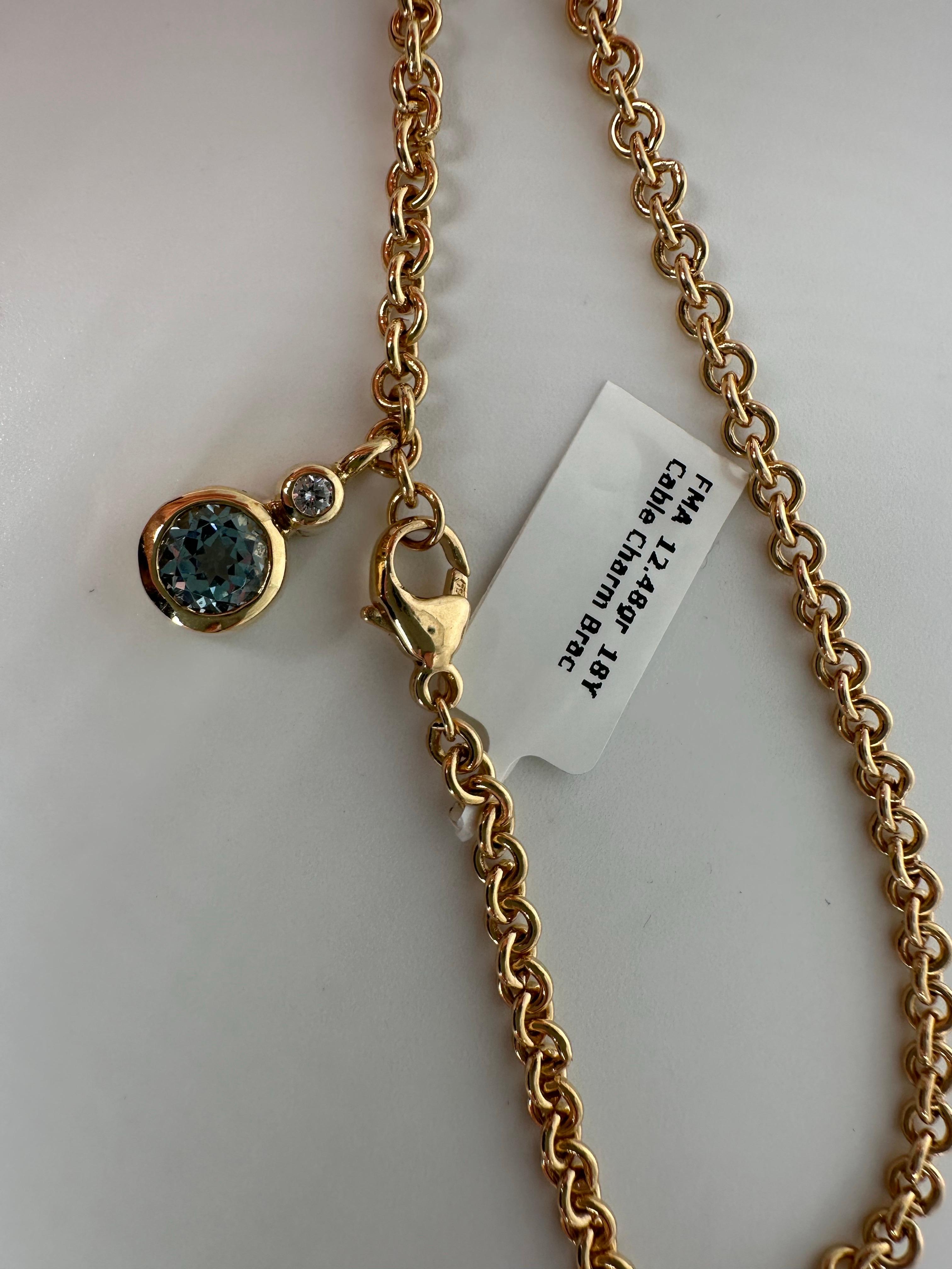 Brilliant Cut Heavy anklet bracelet chain 18KY gold natural aquamarine and diamond For Sale