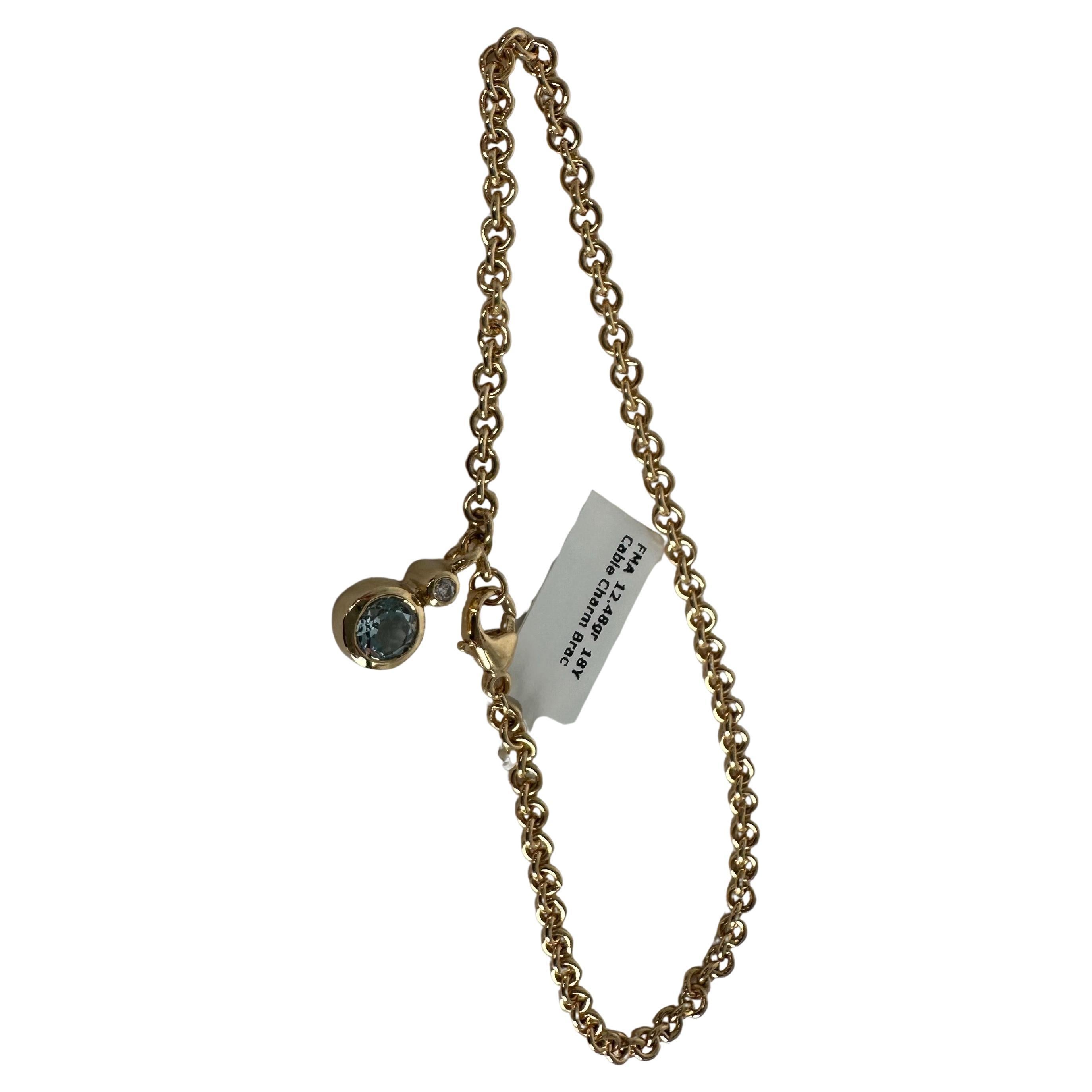 Chaîne de bracelet lourde en or 18 carats, aigue-marine naturelle et diamants