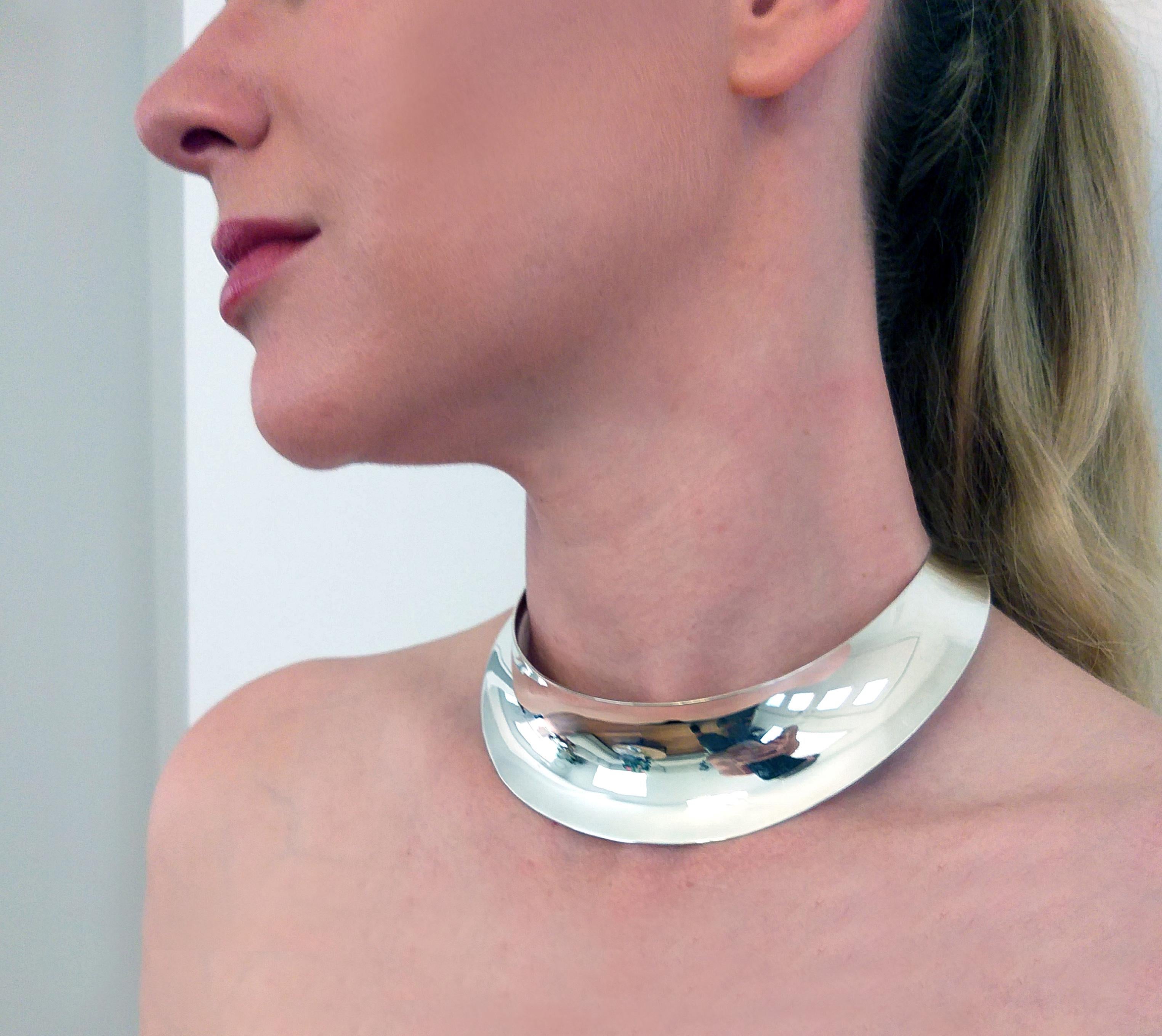 Heavy Anticlastic Choker. Modernist Gerhard Herbst Studios Silver Collar is meticulously hand forged to the precise hardness necessary to achieve the spring flexibility required for fitting. Originally produced in 1987 this work remained in limited