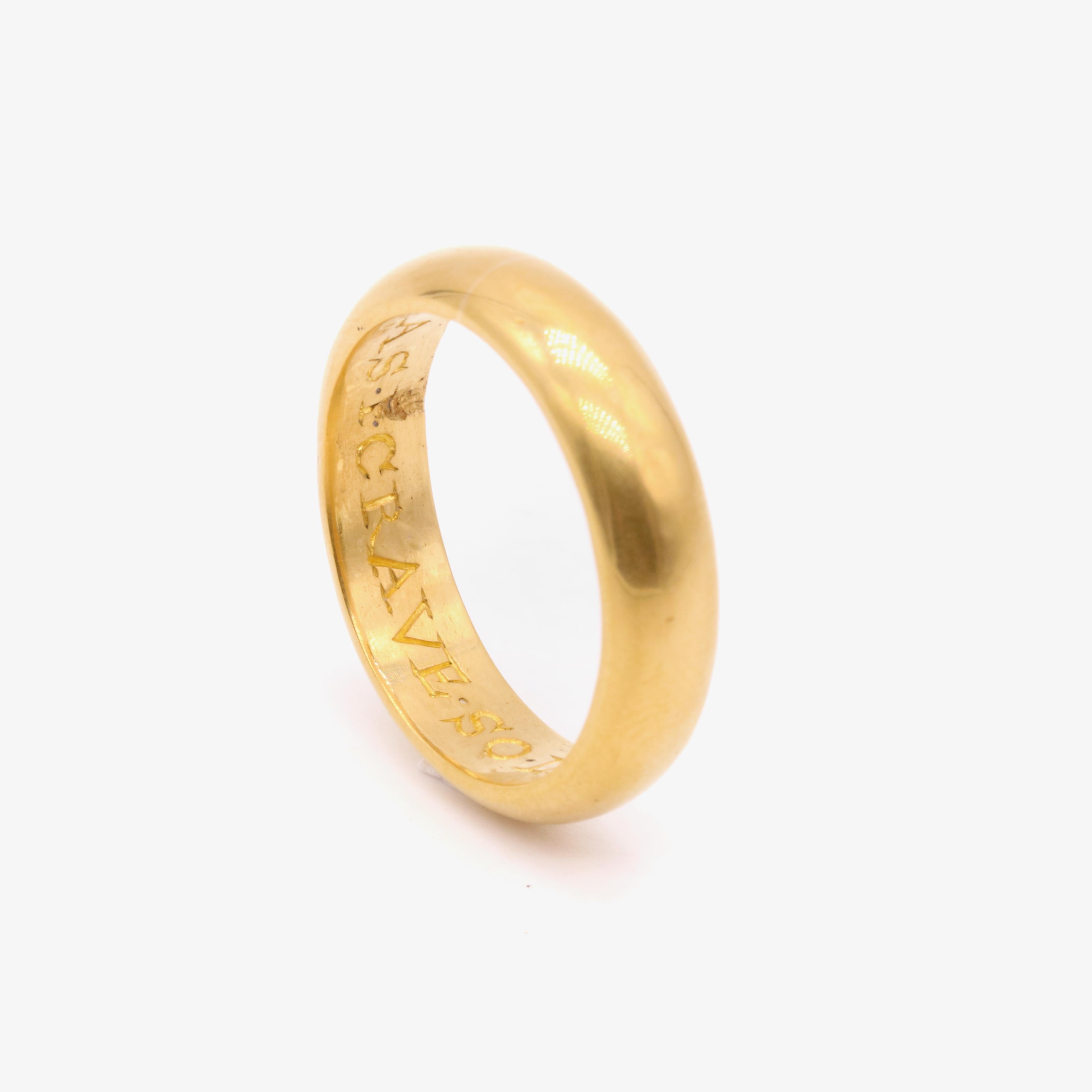 Heavy Antique 17th Century 22K Gold “As I Crave So Let Me Have” Posy Band Ring For Sale 1