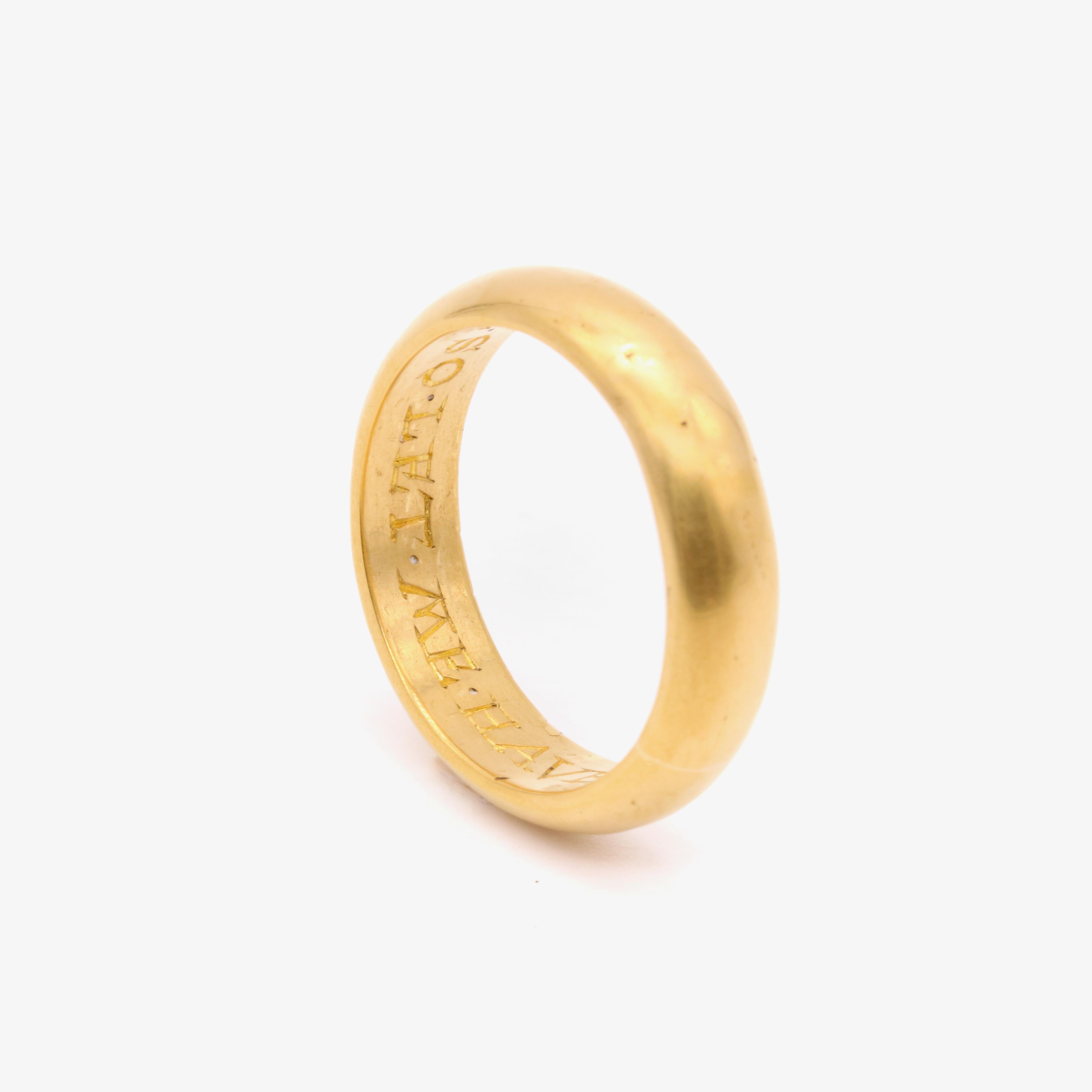 Heavy Antique 17th Century 22K Gold “As I Crave So Let Me Have” Posy Band Ring For Sale 2