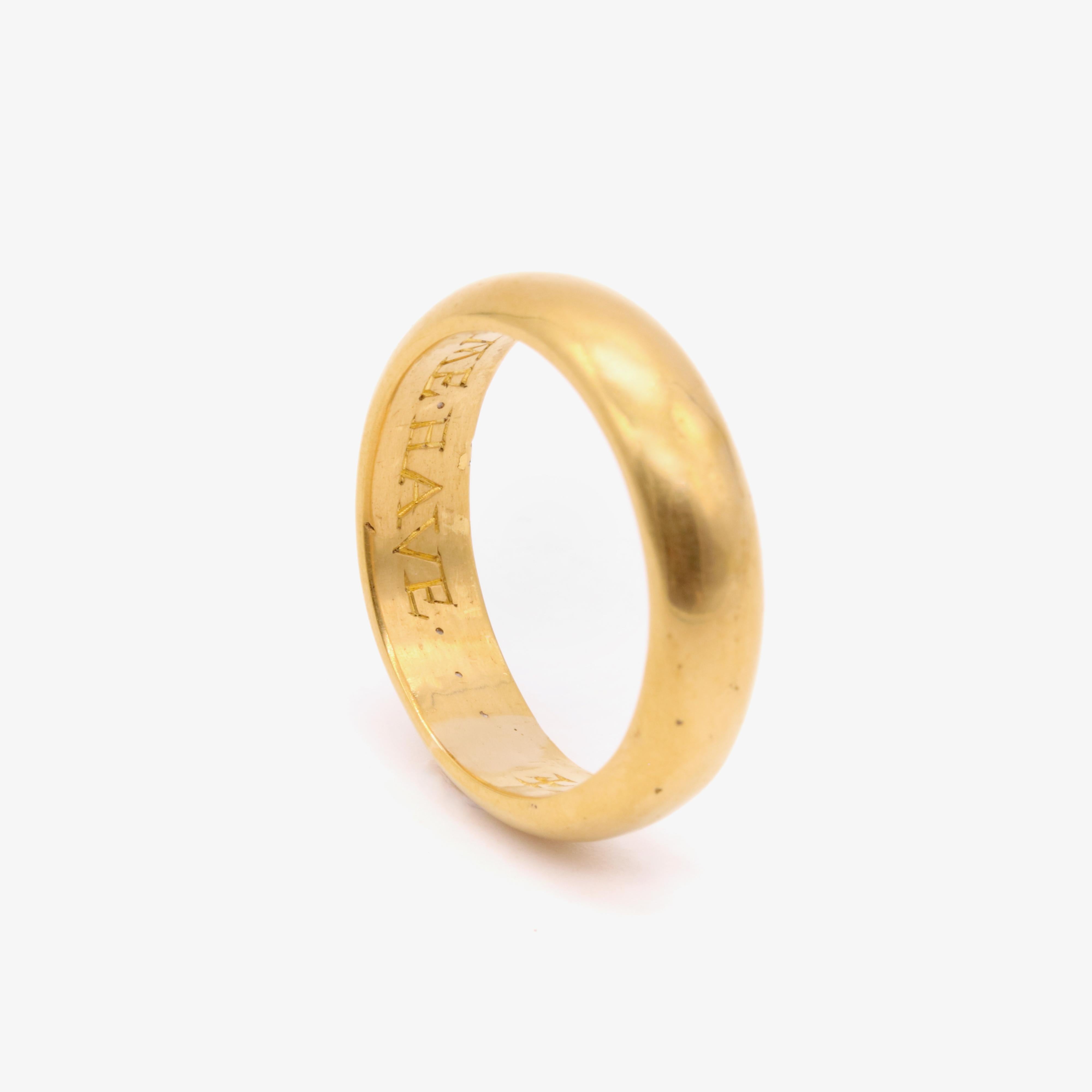 Heavy Antique 17th Century 22K Gold “As I Crave So Let Me Have” Posy Band Ring For Sale 3