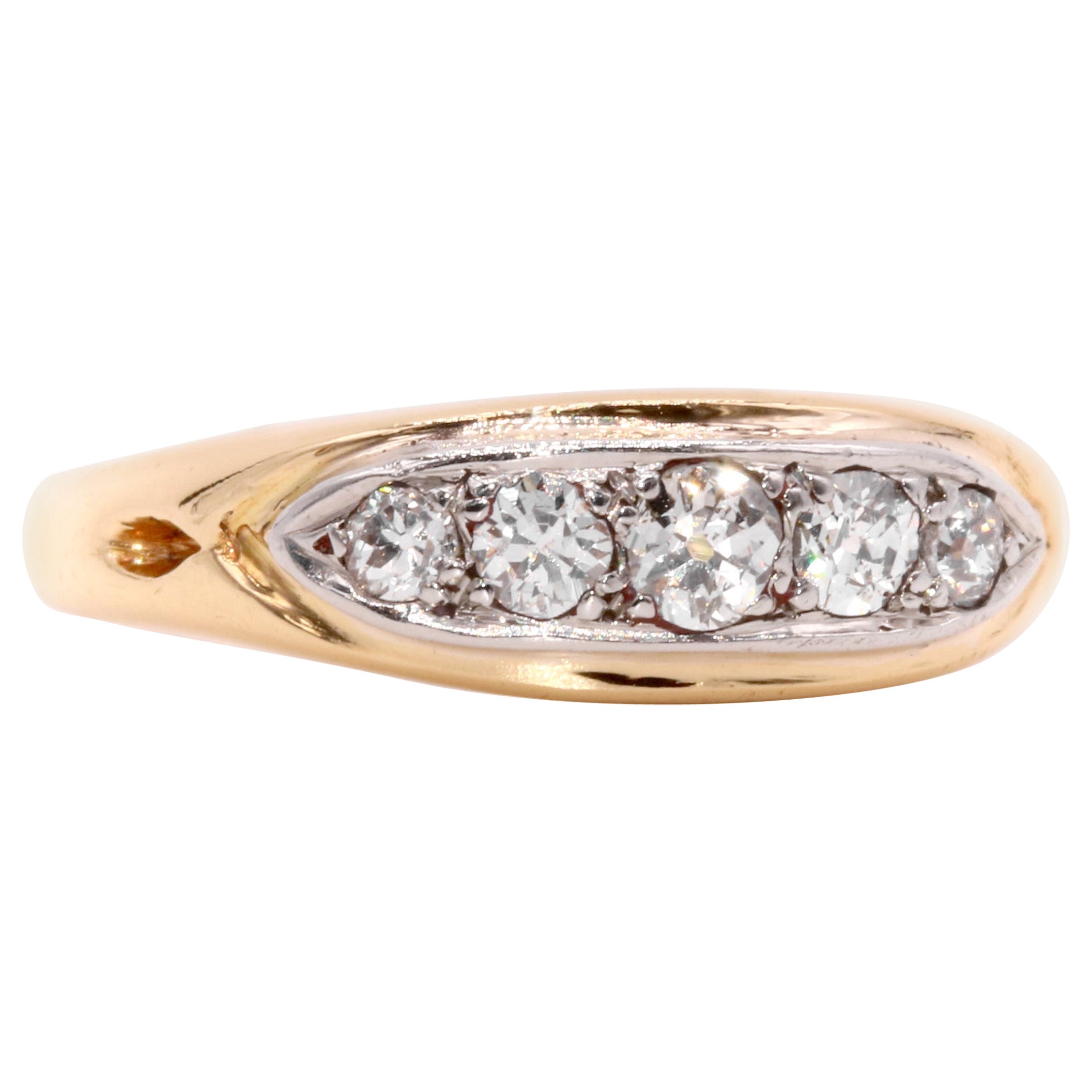 Bague ancienne en or jaune 18K et platine 0.33ctw Old Cut Diamond 5 Stone Ring en vente