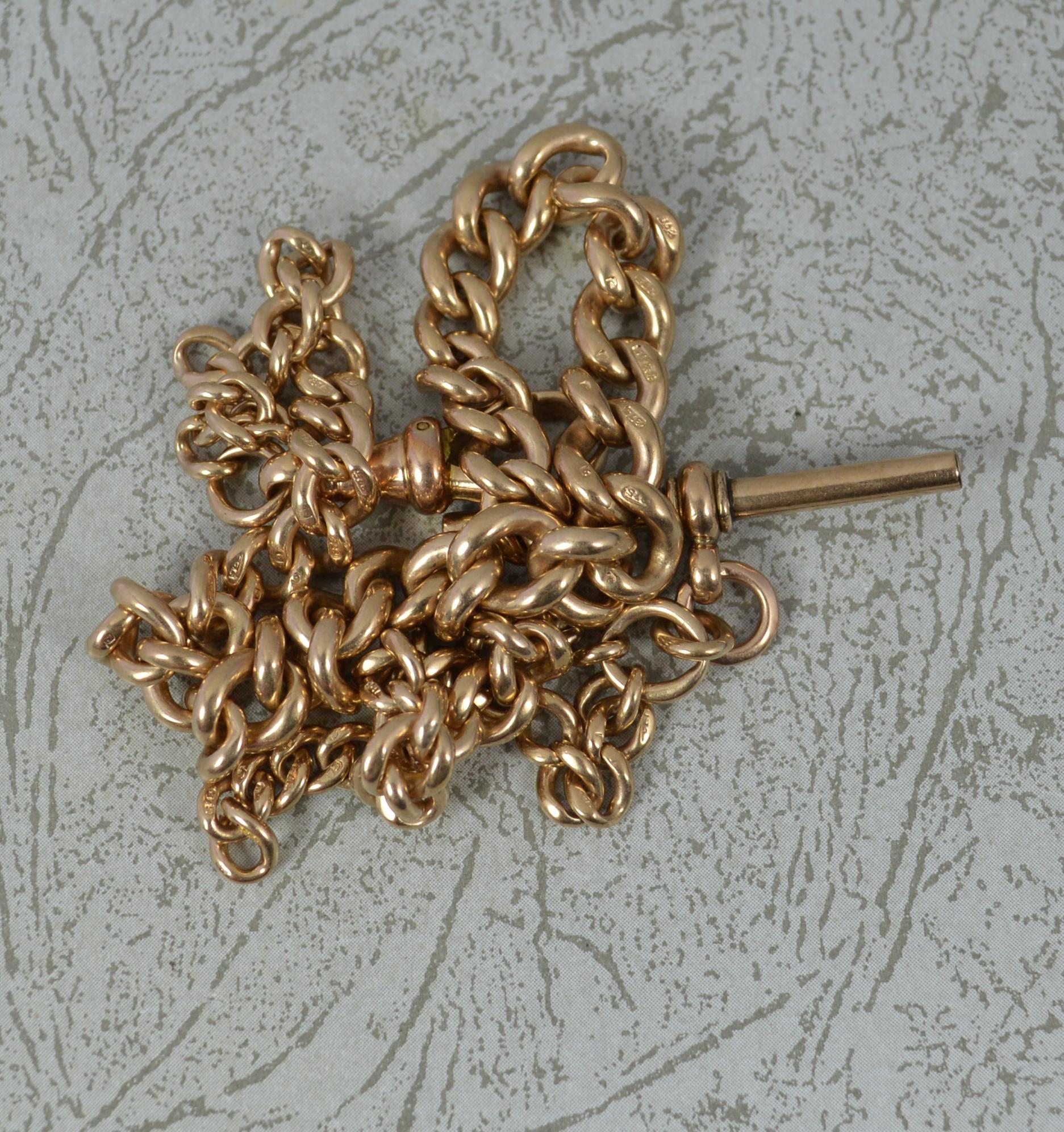 Heavy Antique 9 Carat Rose Gold Graduated Albert Pocket Watch Chain In Good Condition In St Helens, GB