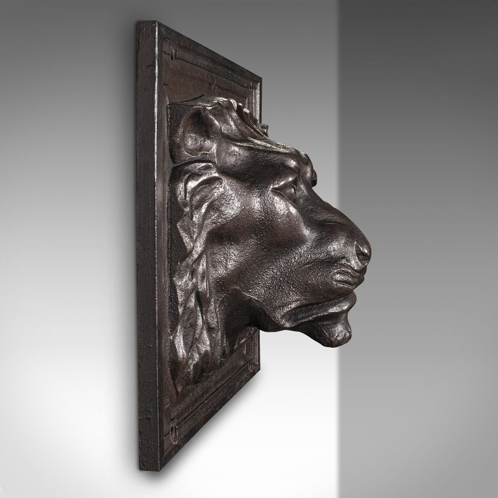 Late Victorian Heavy Antique Country House Lion Wall Plaque, English, Decor, Relief, Victorian