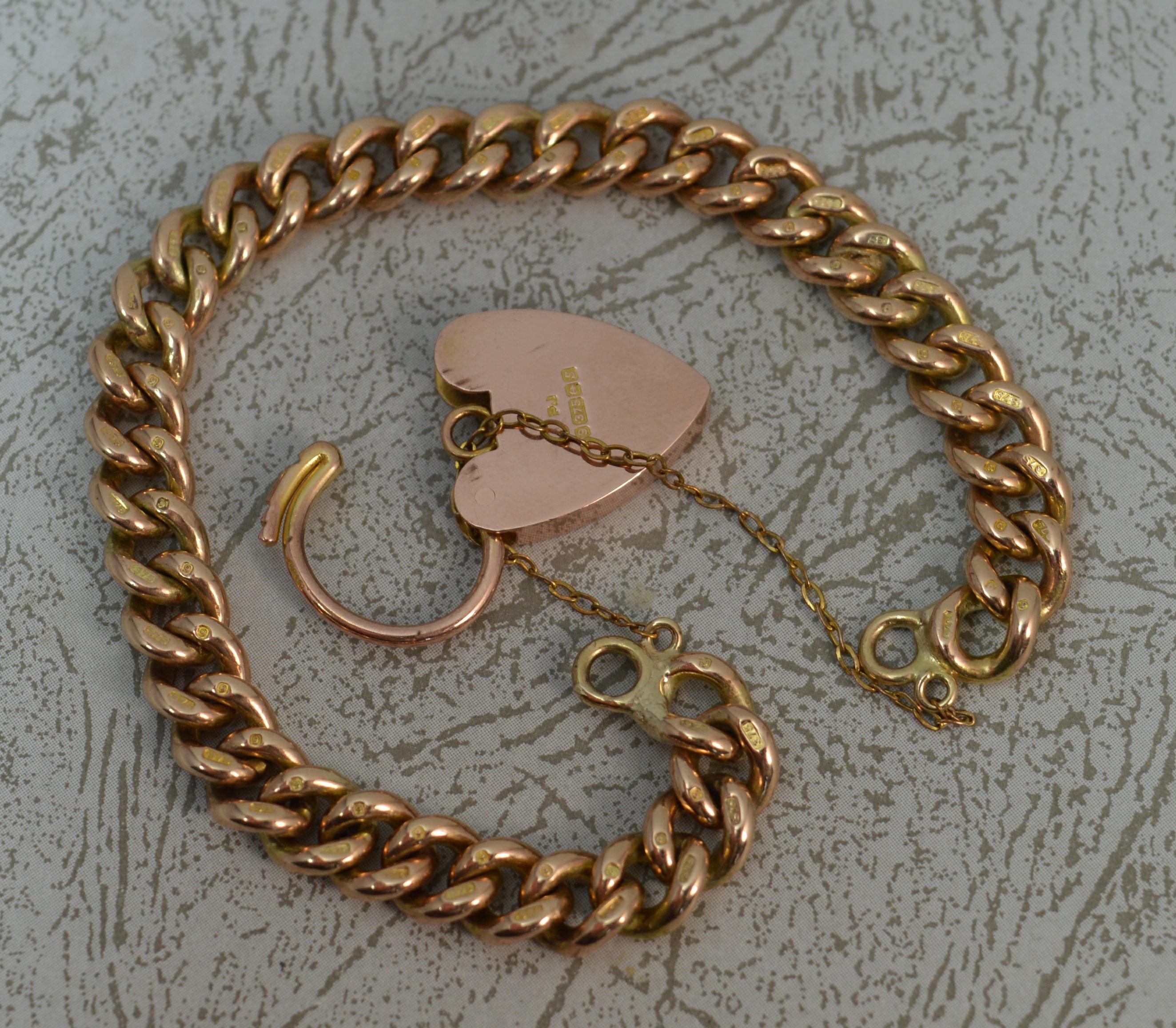 Heavy Antique Curb Link 9 Carat Rose Gold Long Bracelet In Excellent Condition In St Helens, GB