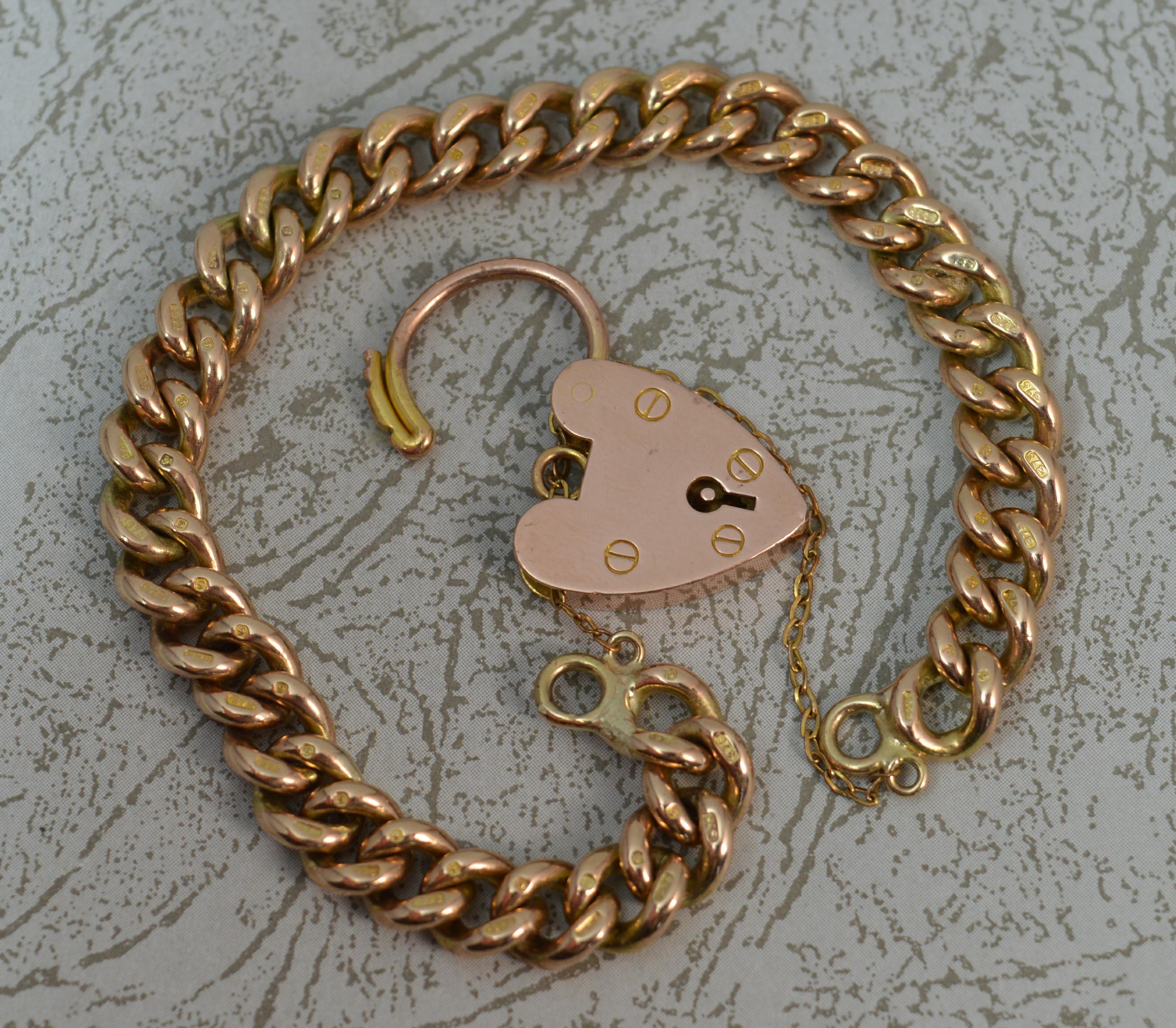 Women's or Men's Heavy Antique Curb Link 9 Carat Rose Gold Long Bracelet