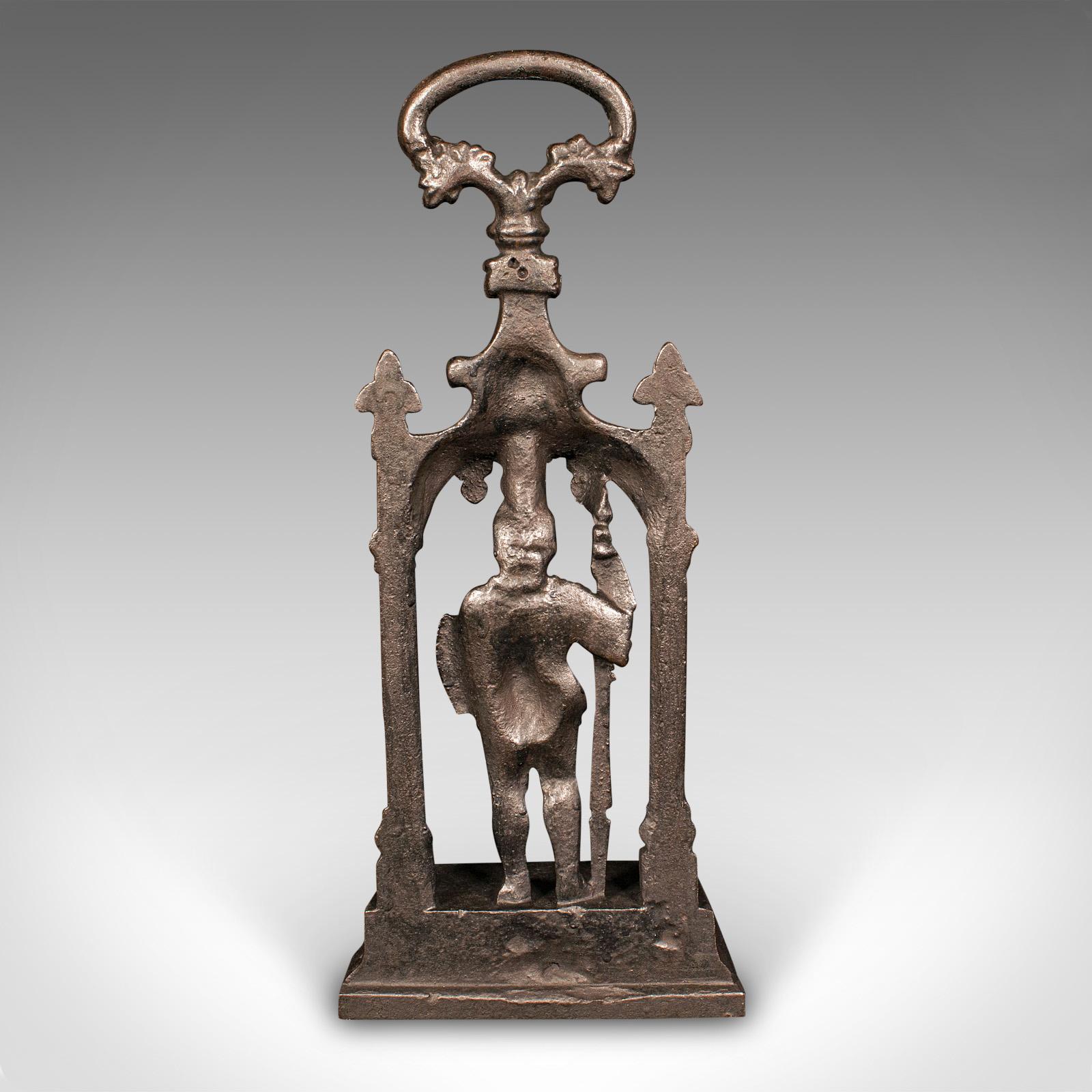 Early Victorian Heavy Antique Door Sentry, English Cast Iron, Knight Doorstop, Keeper, Victorian For Sale