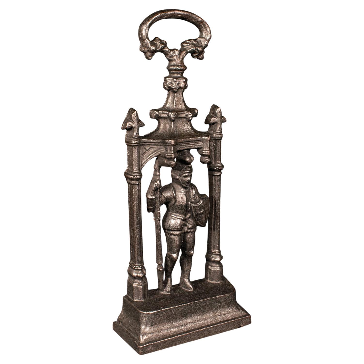 Heavy Antique Door Sentry, English Cast Iron, Knight Doorstop, Keeper, Victorian