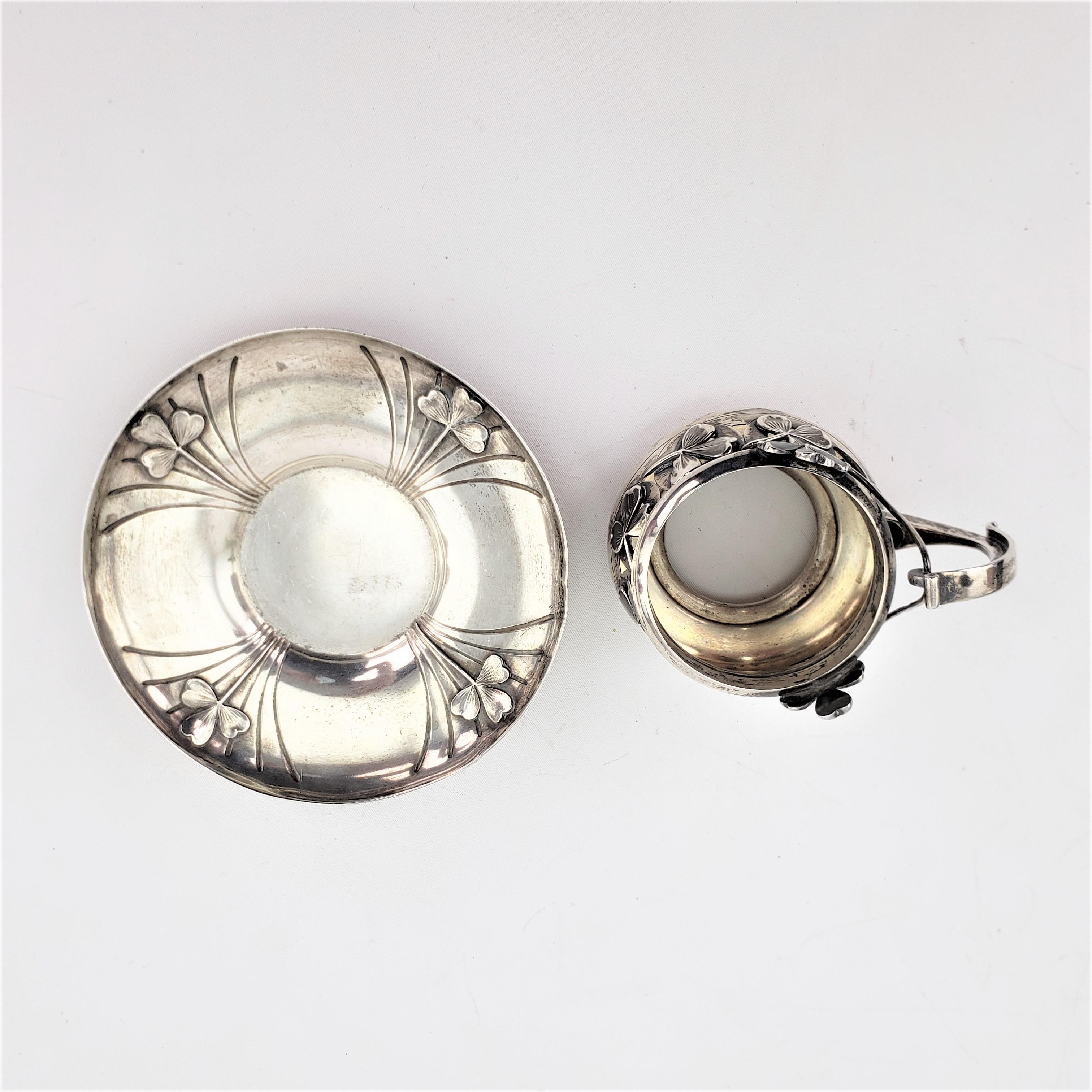 Heavy Antique French Art Nouveau Sterling Silver Cup & Saucer Set 'No Liner' 6