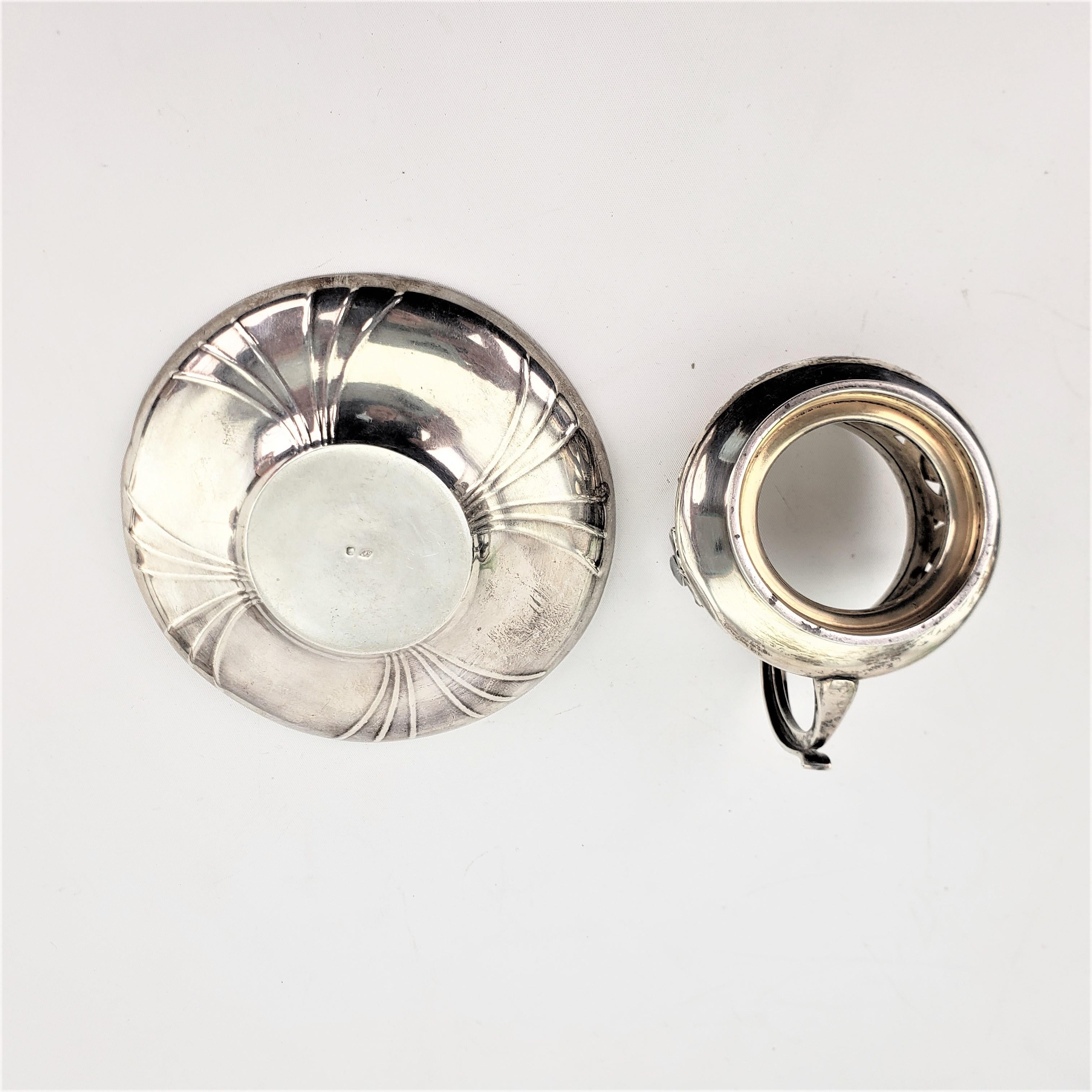 Heavy Antique French Art Nouveau Sterling Silver Cup & Saucer Set 'No Liner' 7