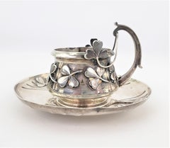 Heavy Antique French Art Nouveau Sterling Silver Cup & Saucer Set 'No Liner'
