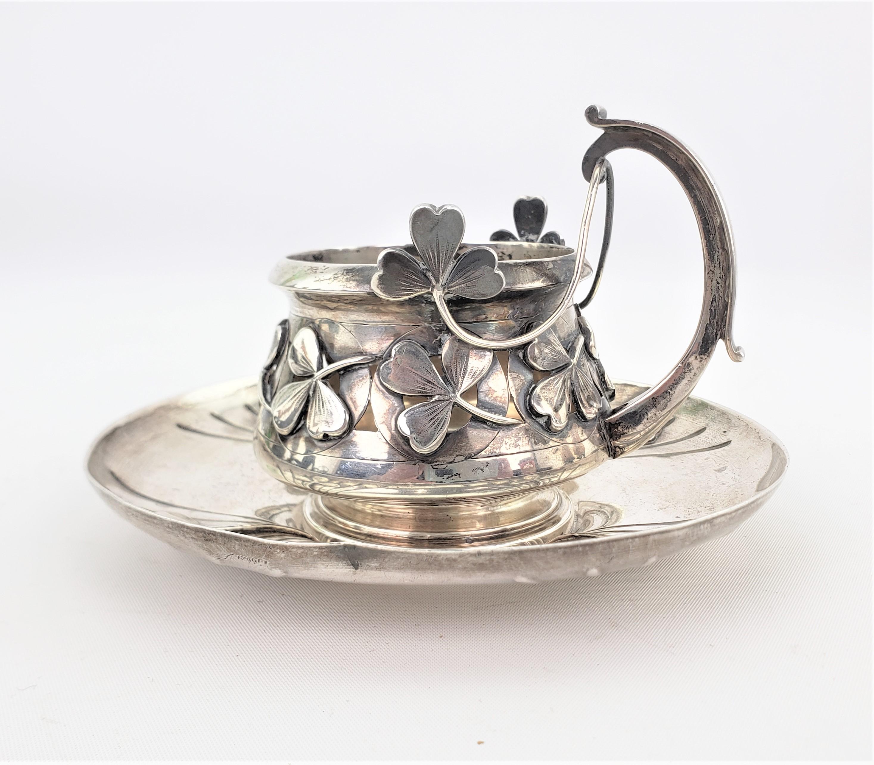 Hand-Crafted Heavy Antique French Art Nouveau Sterling Silver Cup & Saucer Set 'No Liner'