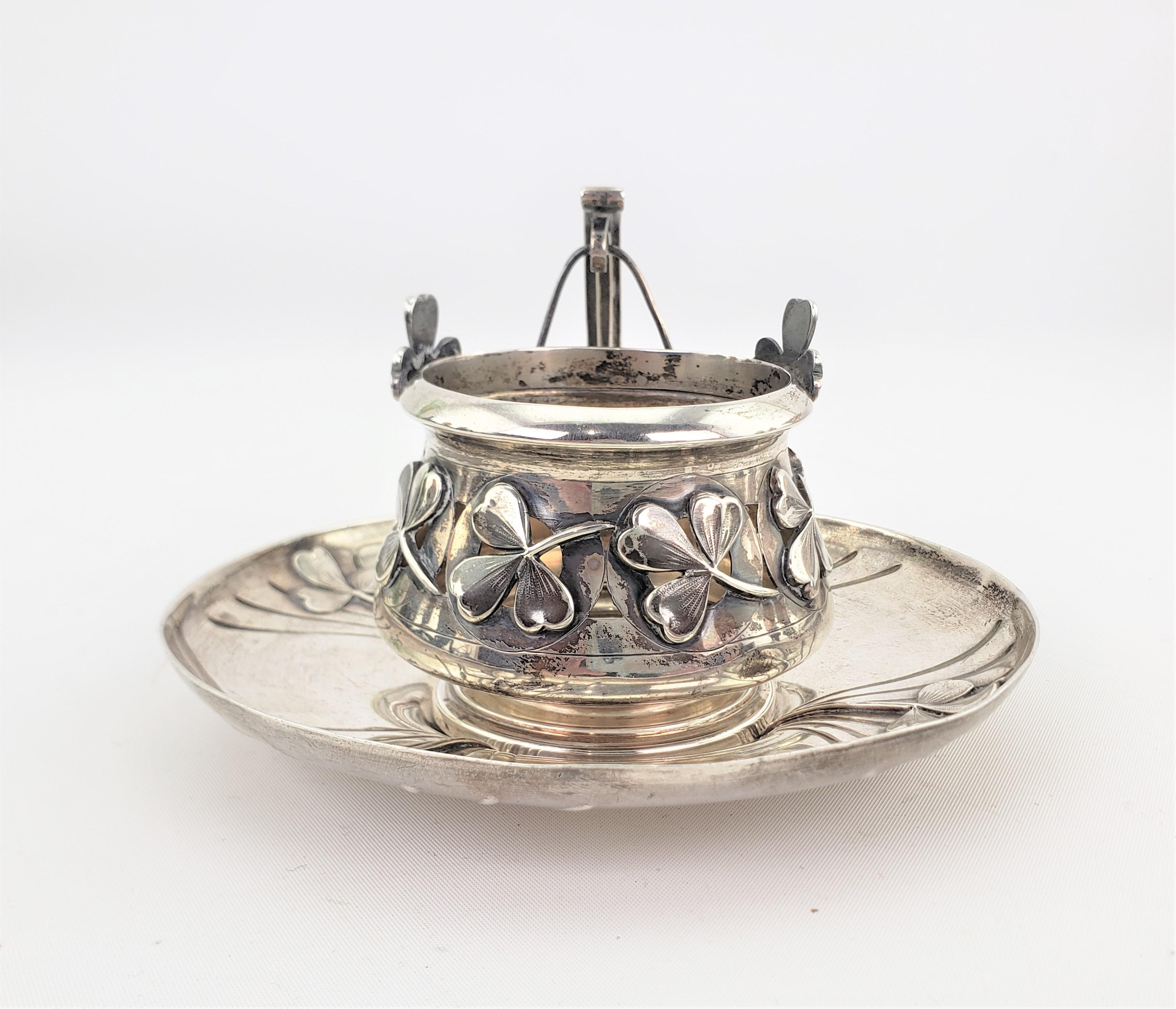 20th Century Heavy Antique French Art Nouveau Sterling Silver Cup & Saucer Set 'No Liner'