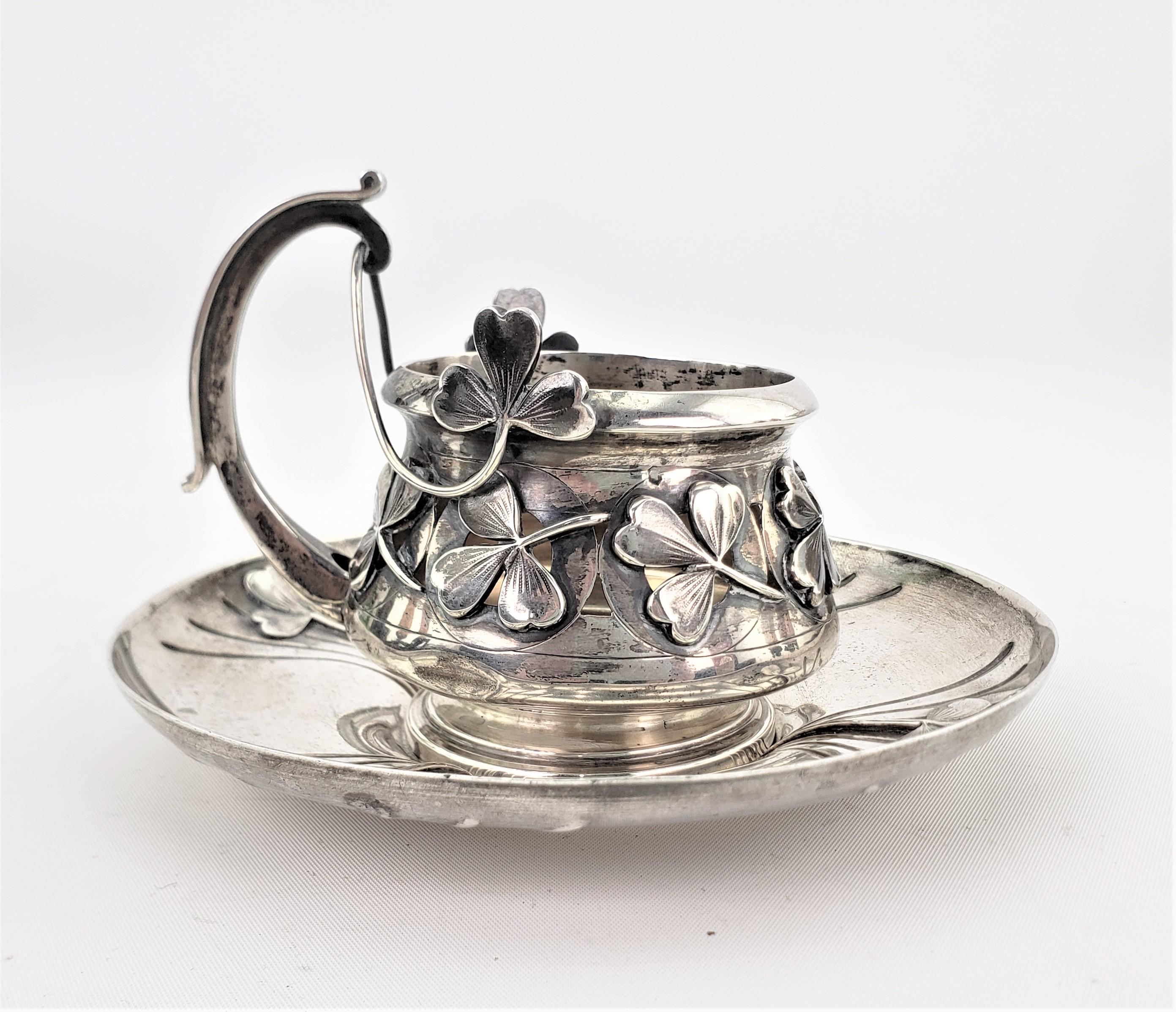 Heavy Antique French Art Nouveau Sterling Silver Cup & Saucer Set 'No Liner' 1