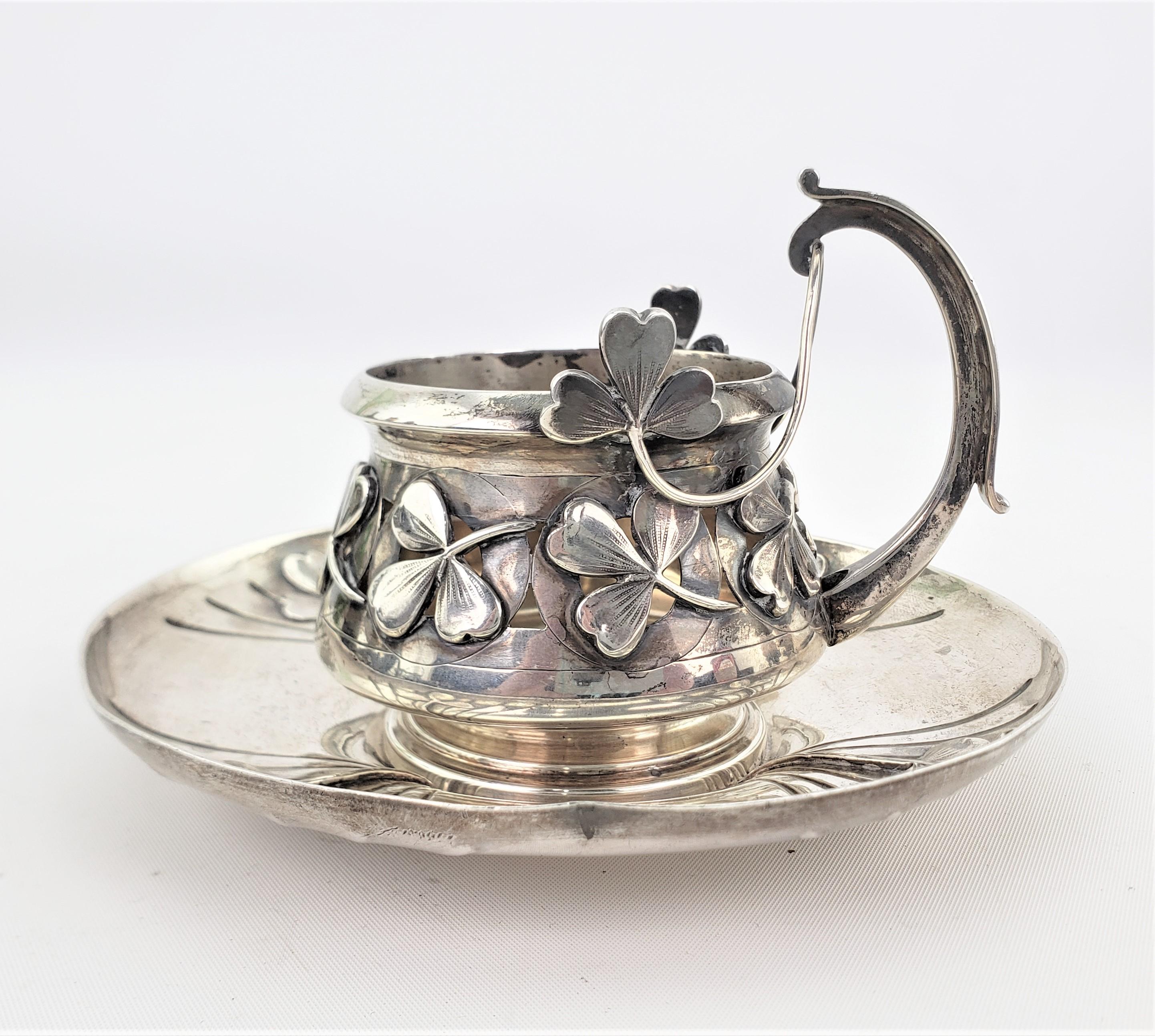 Heavy Antique French Art Nouveau Sterling Silver Cup & Saucer Set 'No Liner' 3