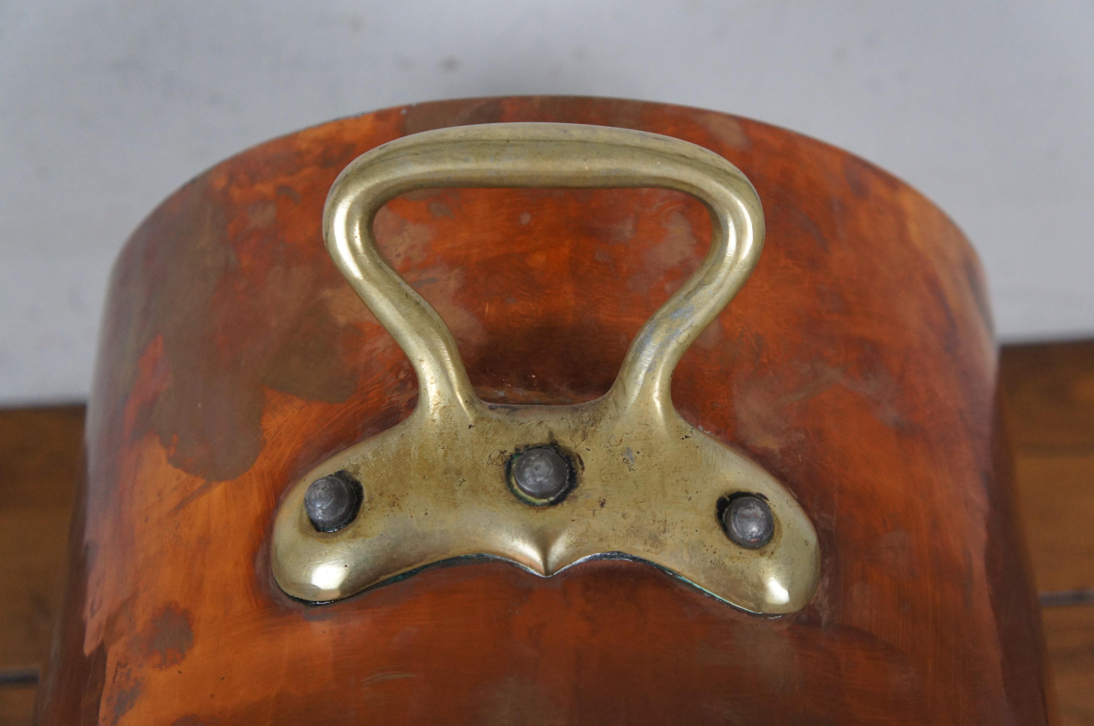Heavy Antique French Copper Stock Pot Boiler Cauldron Acorn Lid Handles 16