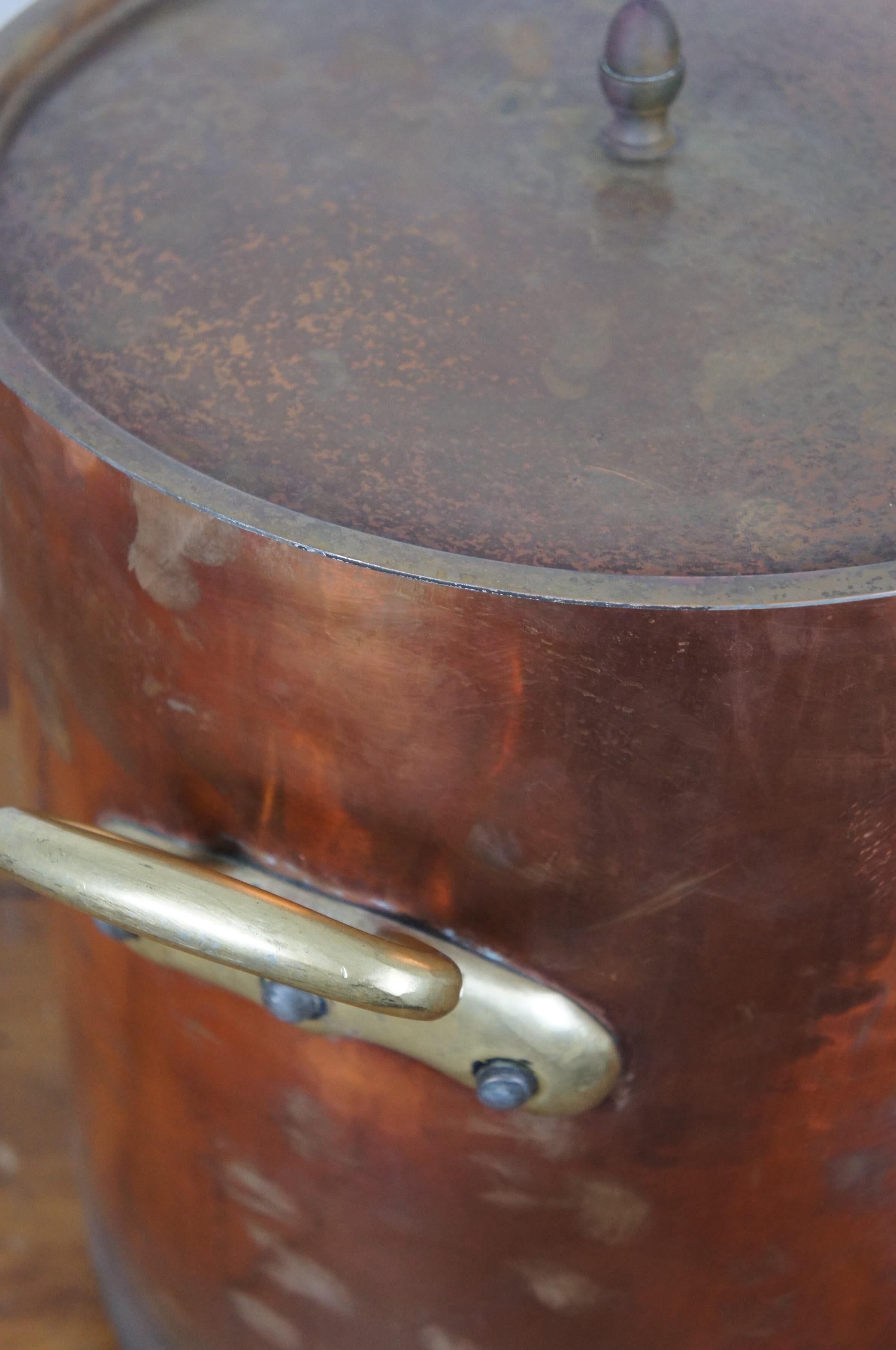 Heavy Antique French Copper Stock Pot Boiler Cauldron Acorn Lid Handles 16