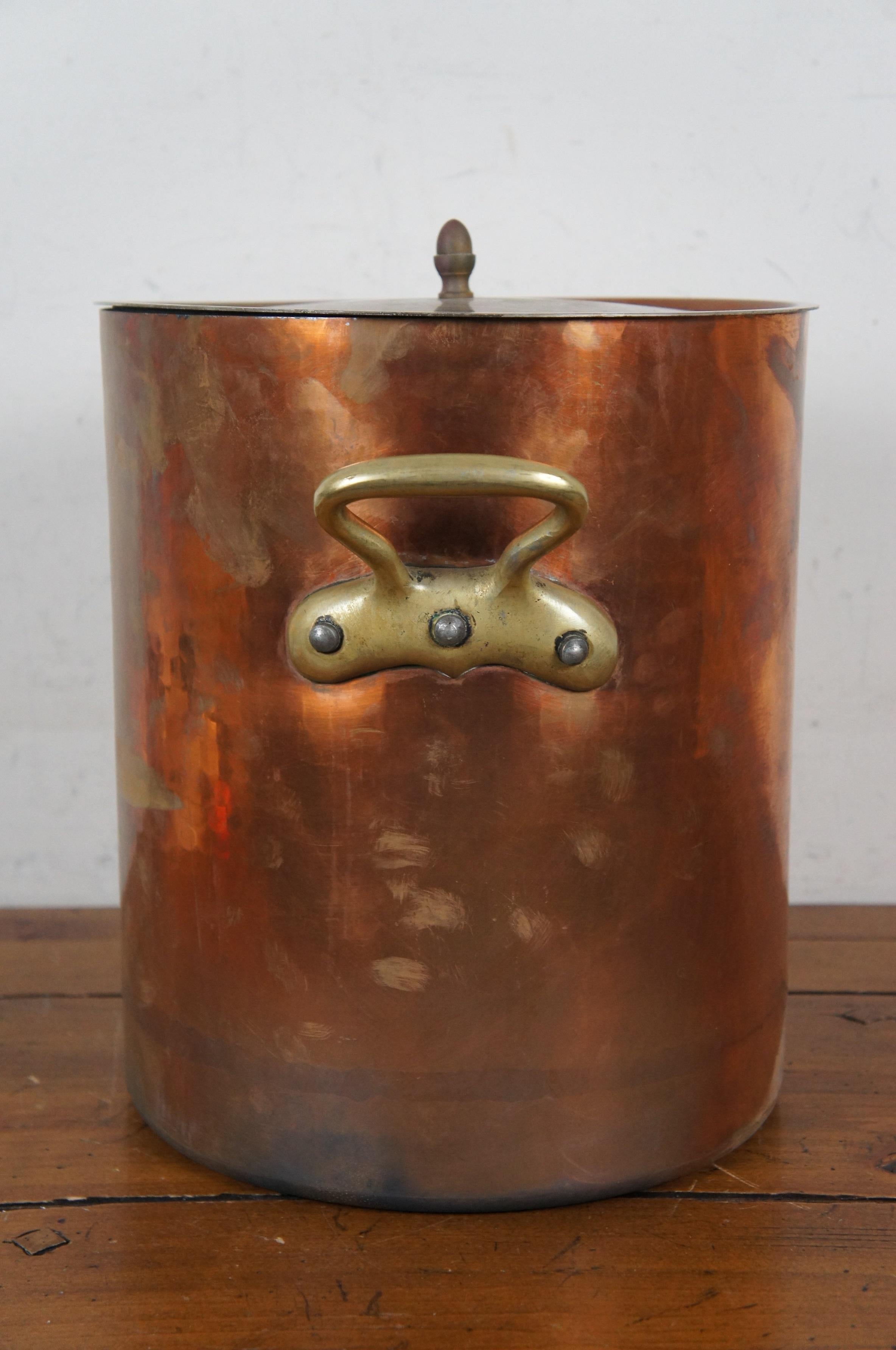 French Provincial Heavy Antique French Copper Stock Pot Boiler Cauldron Acorn Lid Handles 16