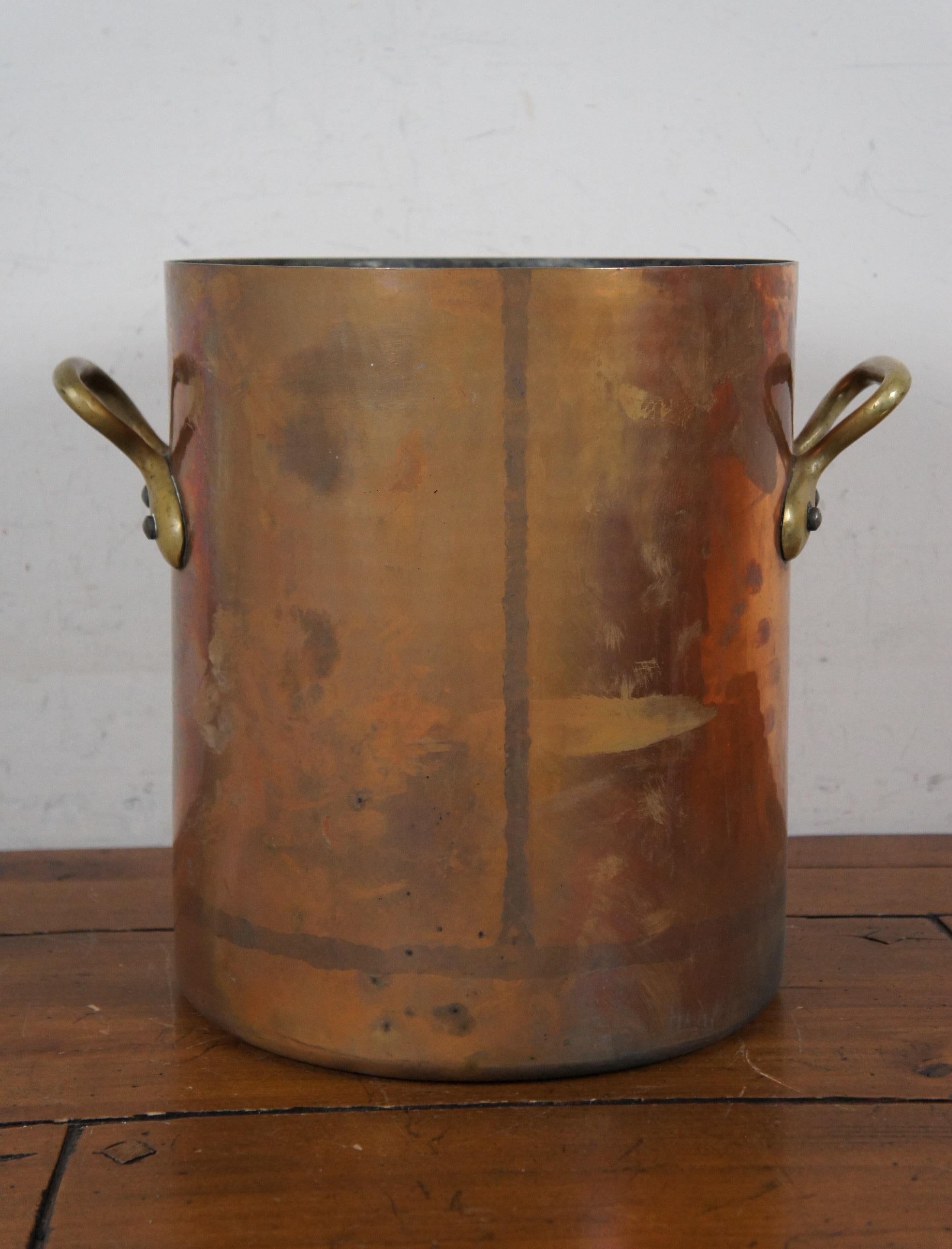 Heavy Antique French Copper Stock Pot Boiler Cauldron Acorn Lid Handles 16