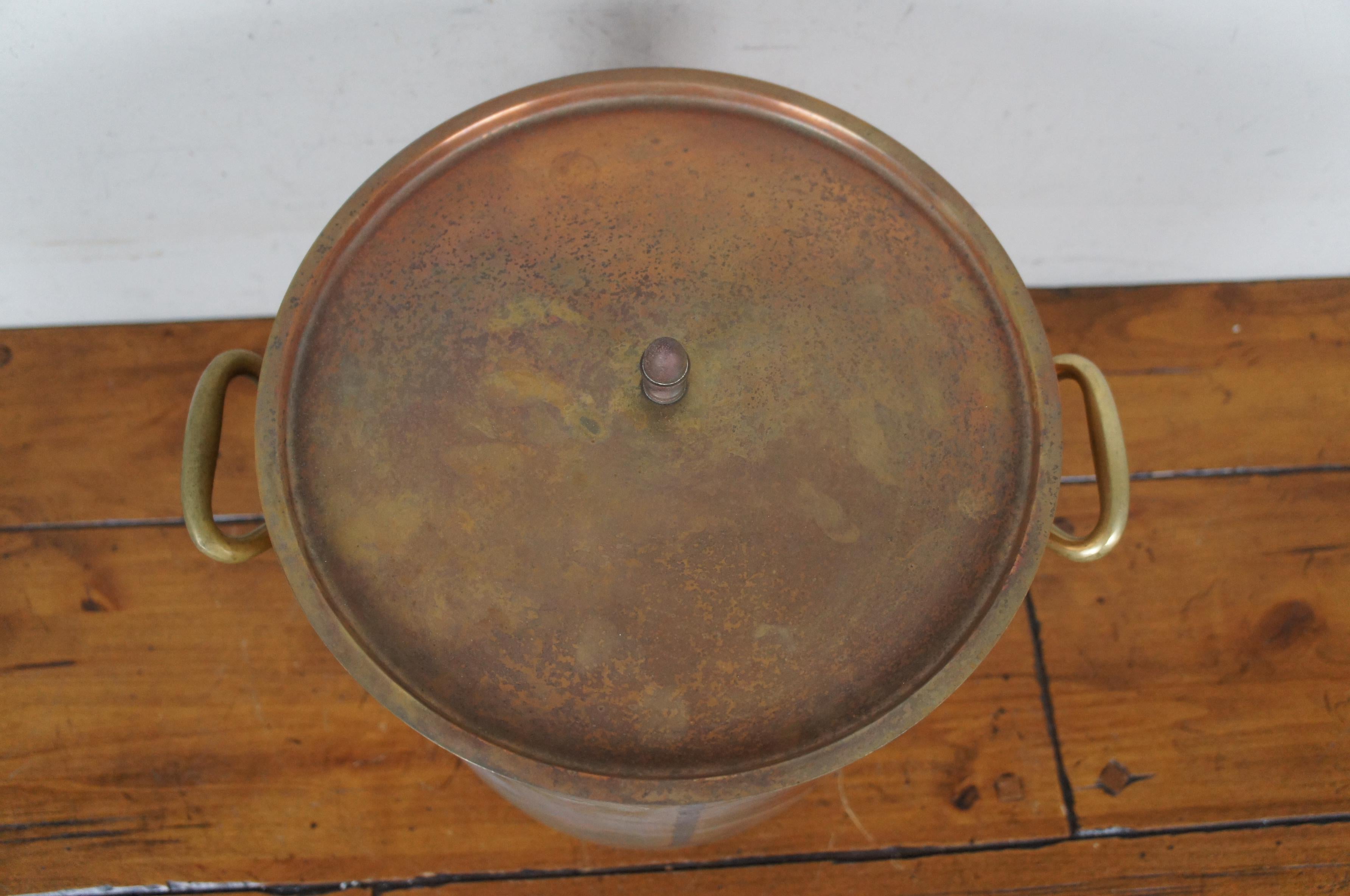 20th Century Heavy Antique French Copper Stock Pot Boiler Cauldron Acorn Lid Handles 16