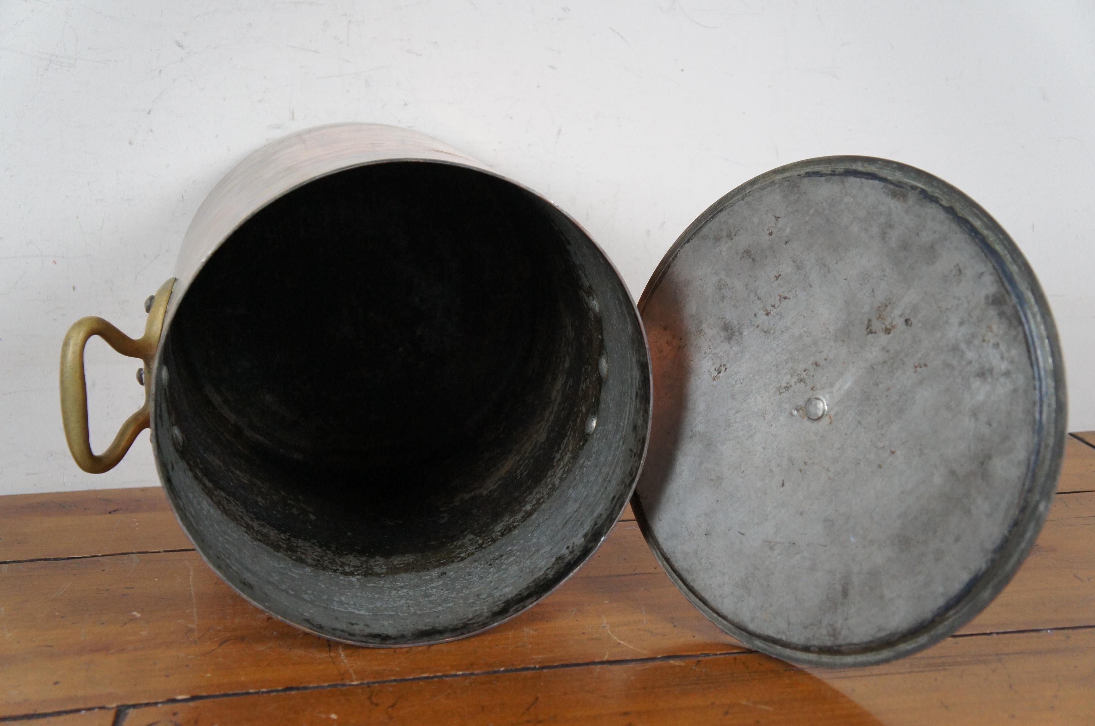 Heavy Antique French Copper Stock Pot Boiler Cauldron Acorn Lid Handles 16