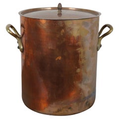 Heavy Antique French Copper Stock Pot Boiler Cauldron Acorn Lid Handles 16"