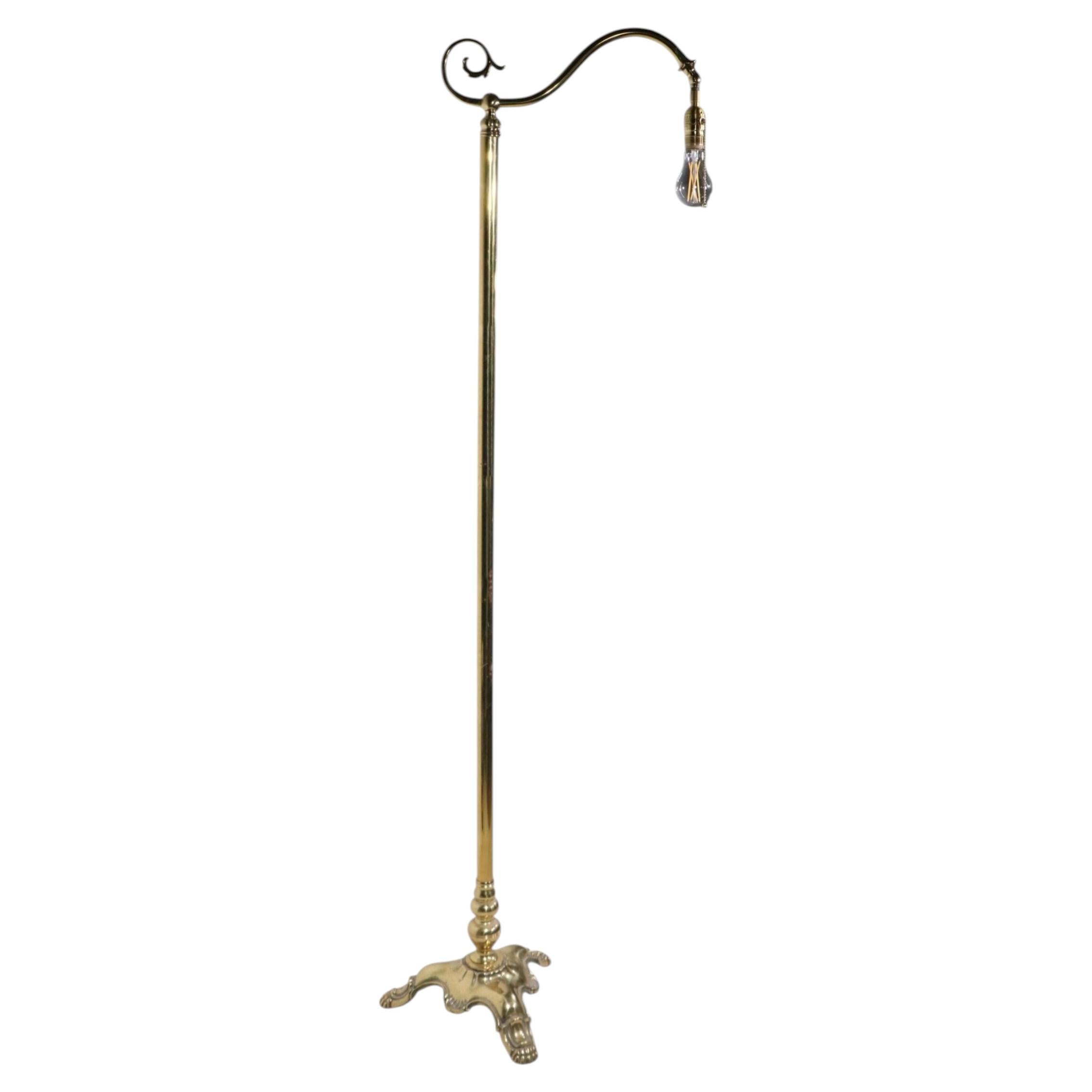 Heavy Antique Polished Brass Floor Lamp