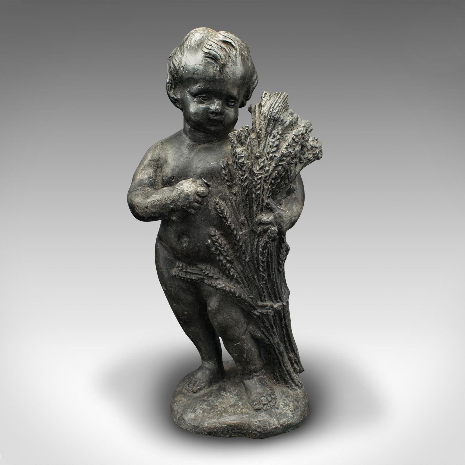 This is a heavy antique putto figure. An Italian, lead cherub statue in Neoclassical taste, dating to the early Victorian period, circa 1850.

Wonderfully substantial statue with fine decorative interest
Displays a desirable aged patina and in good