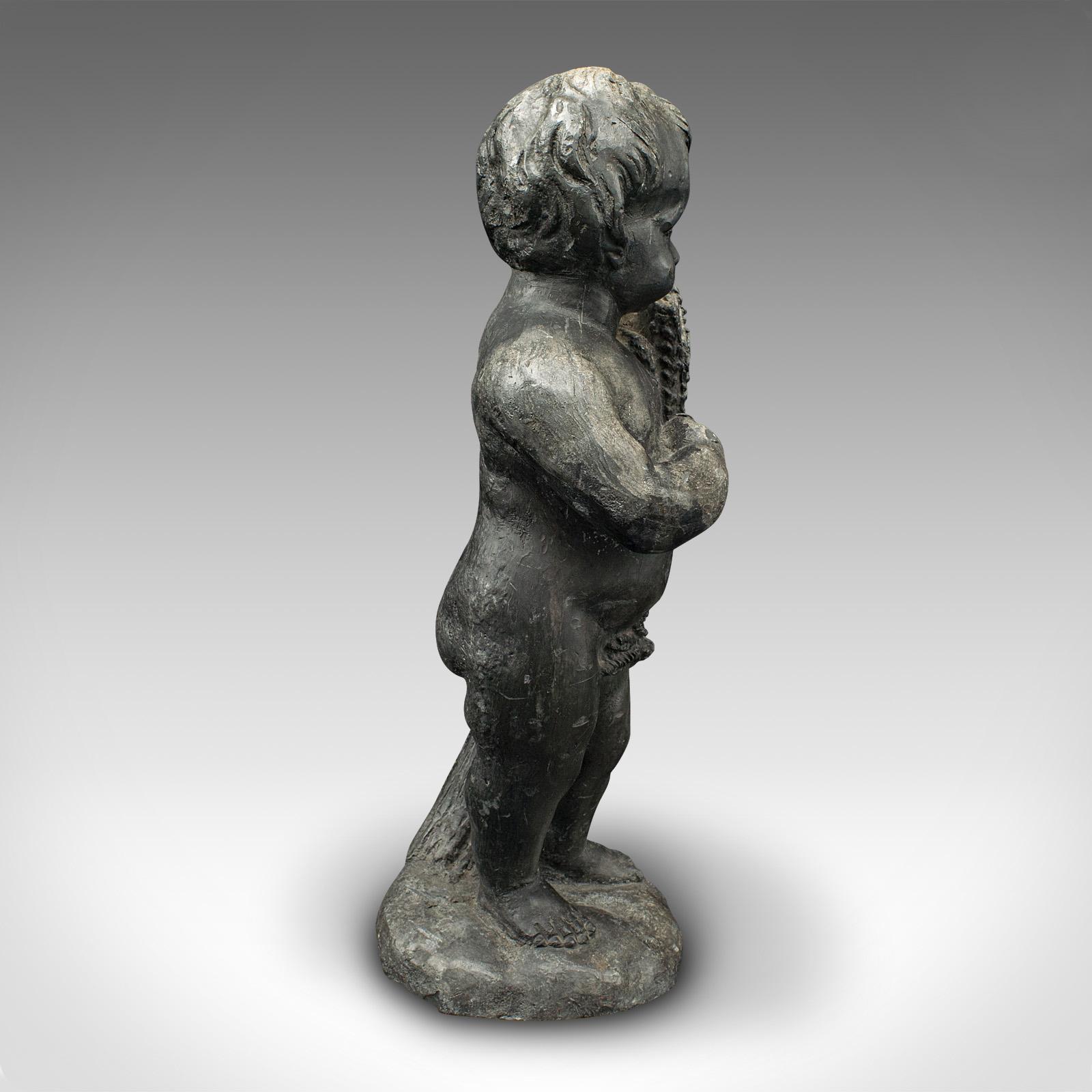 Early Victorian Heavy Antique Putto Figure, Italian, Lead Cherub Statue, Neoclassical, Victorian For Sale
