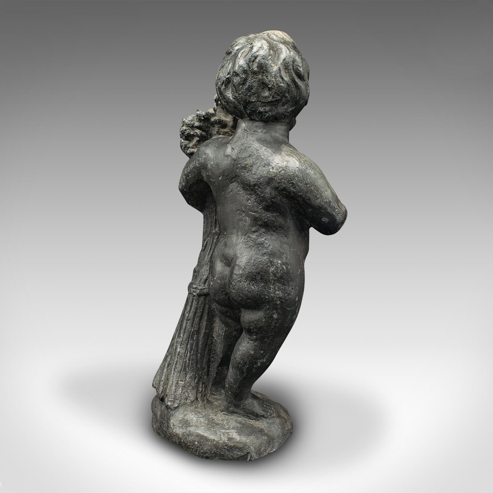 Heavy Antique Putto Figure, Italian, Lead Cherub Statue, Neoclassical, Victorian In Good Condition For Sale In Hele, Devon, GB