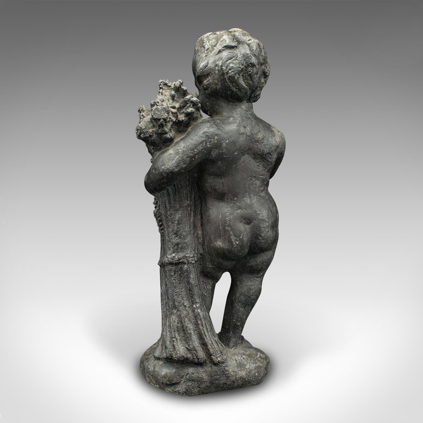 19th Century Heavy Antique Putto Figure, Italian, Lead Cherub Statue, Neoclassical, Victorian For Sale