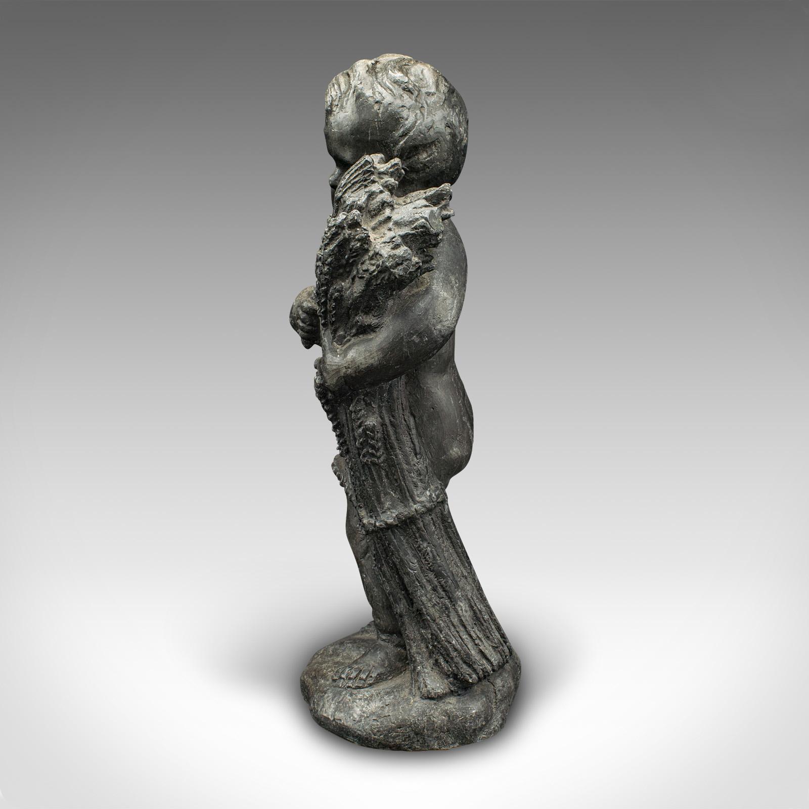 Heavy Antique Putto Figure, Italian, Lead Cherub Statue, Neoclassical, Victorian For Sale 1