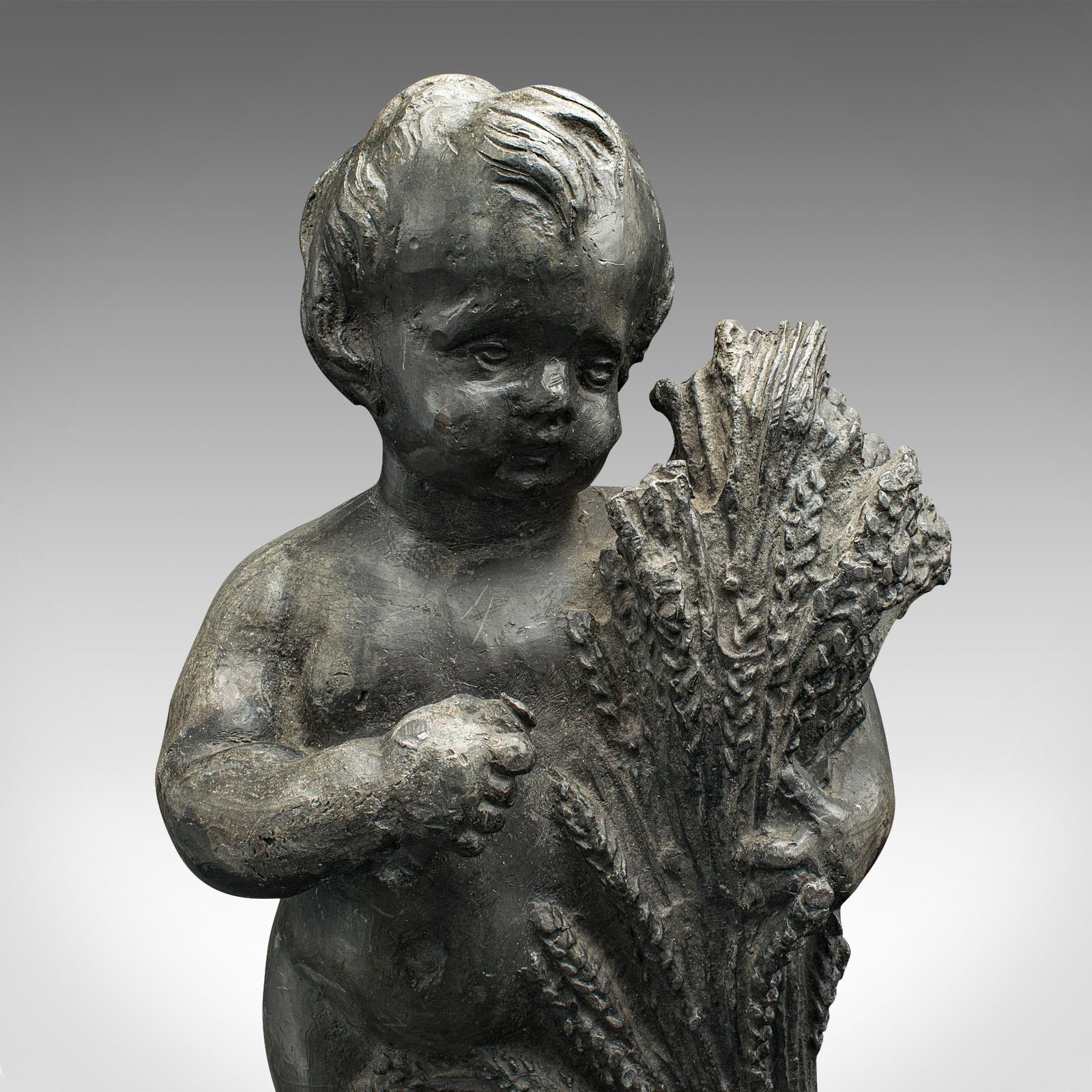 Heavy Antique Putto Figure, Italian, Lead Cherub Statue, Neoclassical, Victorian For Sale 3