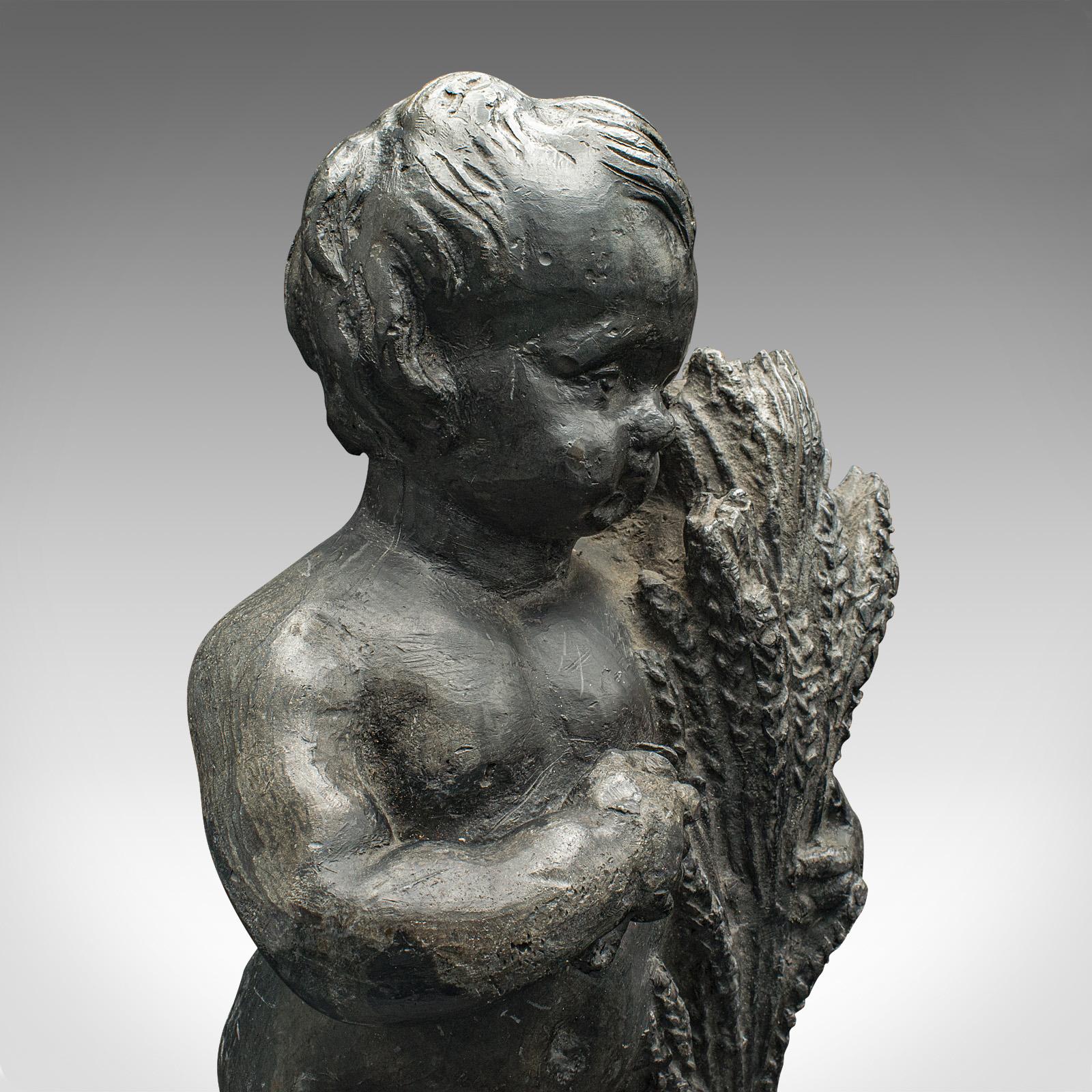 Heavy Antique Putto Figure, Italian, Lead Cherub Statue, Neoclassical, Victorian For Sale 4