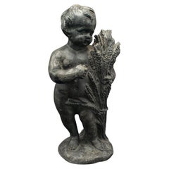 Statue italienne ancienne de chérubin en plomb, néoclassique, victorienne