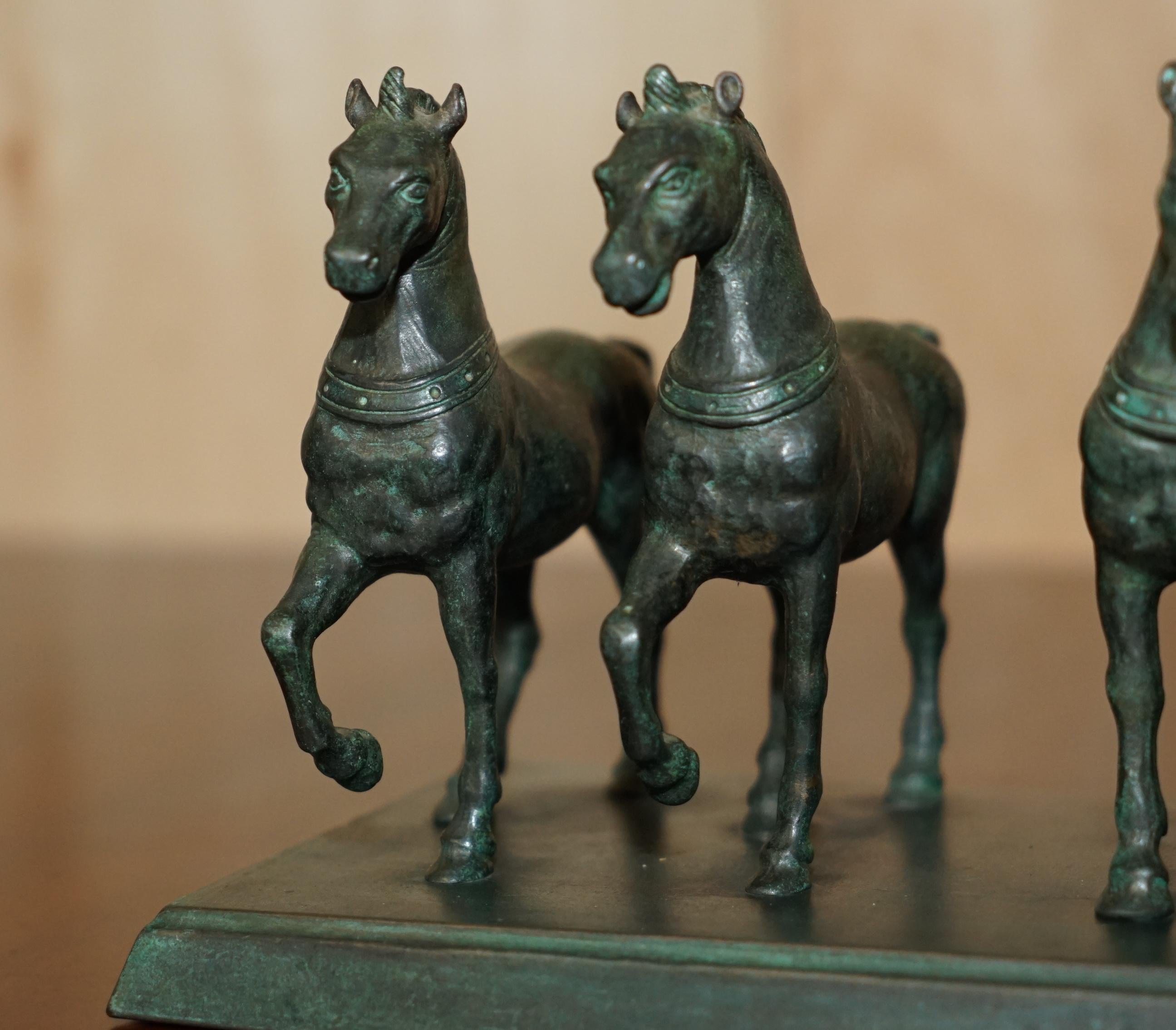 Late 19th Century HEAVY ANTIQUE SiGNED GRAND TOUR BRONZE STATUE OF THE FOUR HORSES OF SAINT MARKS For Sale