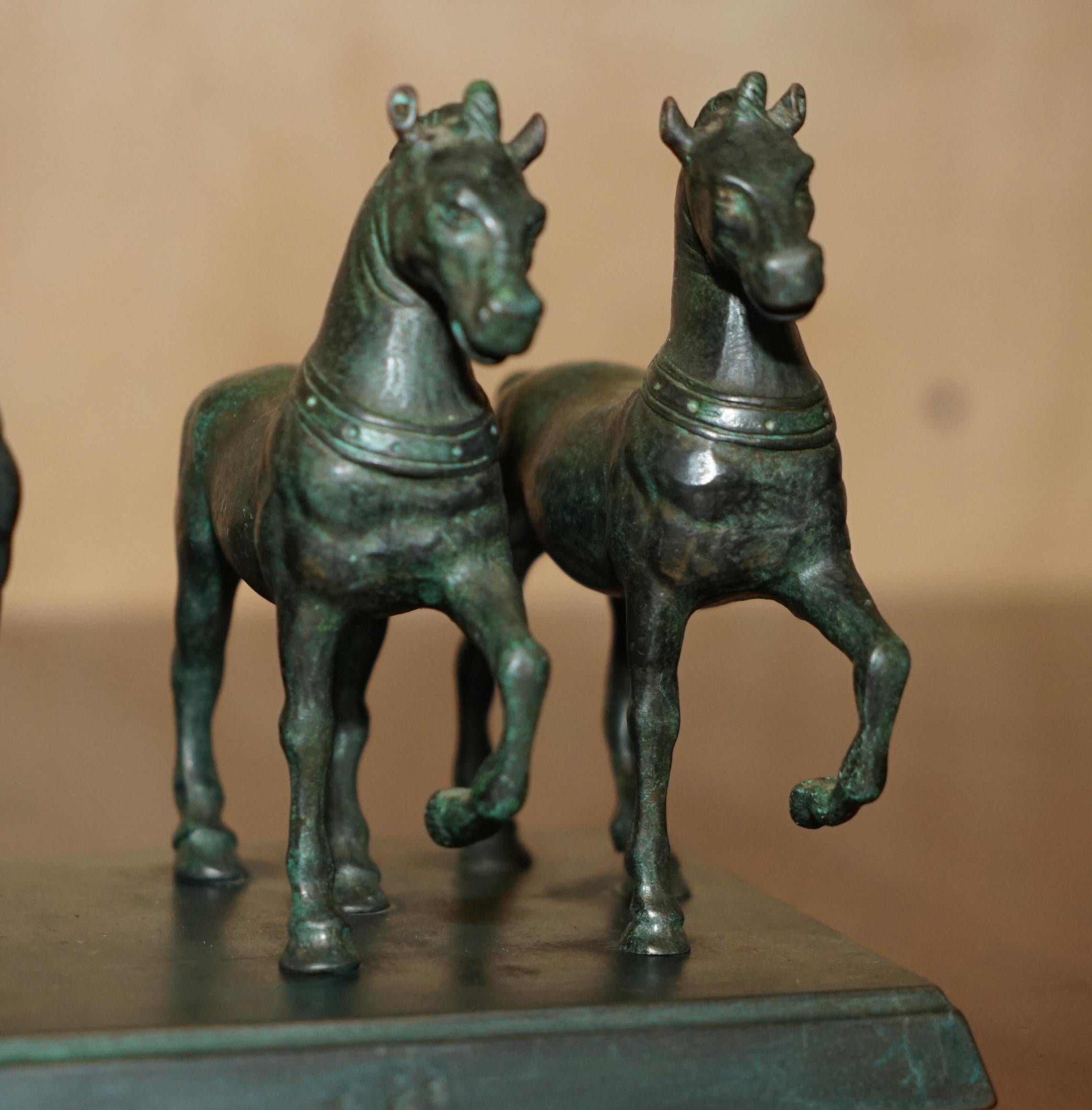 Bronze HEAVY ANTIQUE SiGNED GRAND TOUR BRONZE STATUE OF THE FOUR HORSES OF SAINT MARKS For Sale
