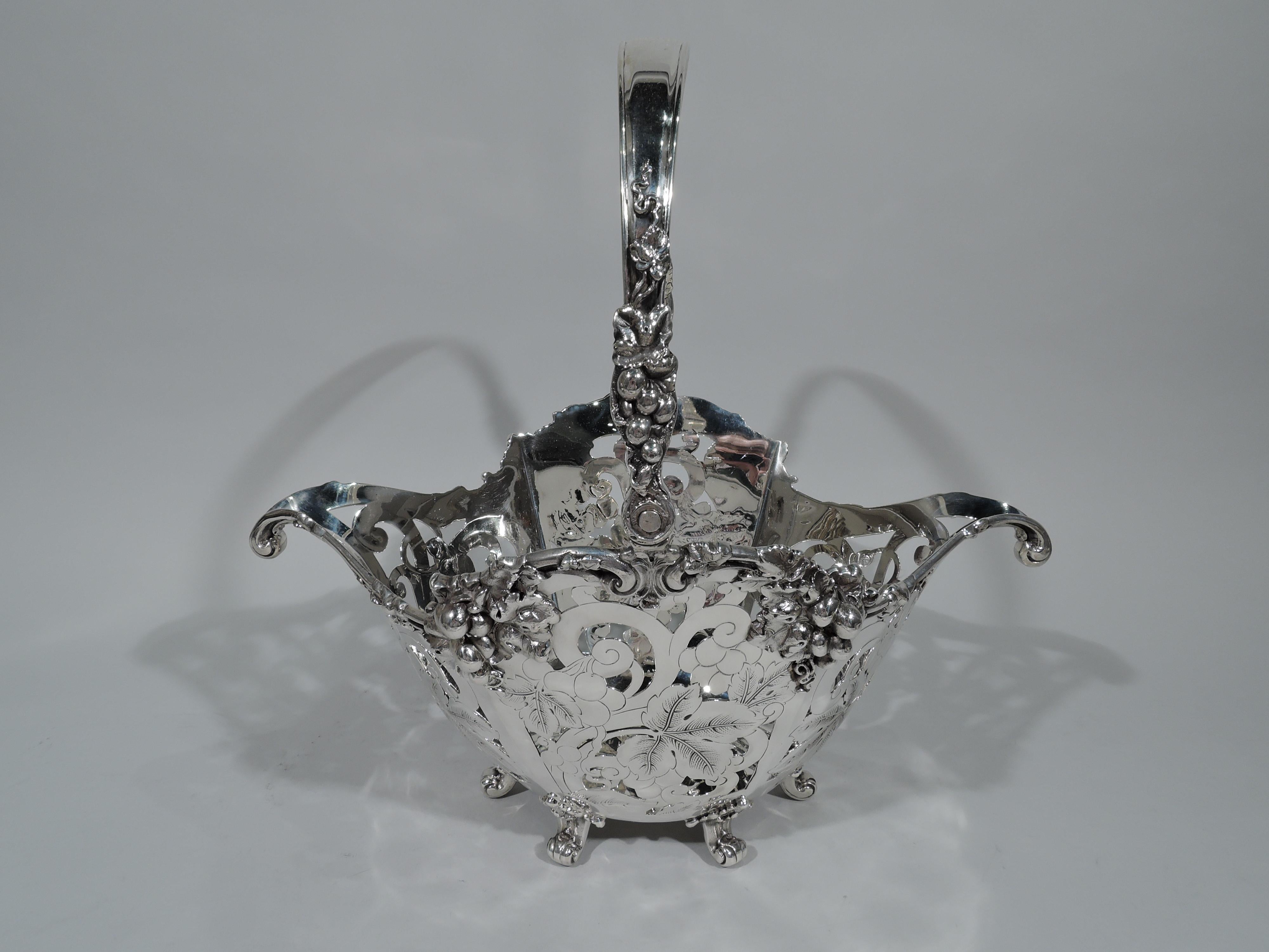 Edwardian Heavy Antique Tiffany Sterling Silver Basket with Flower Frog