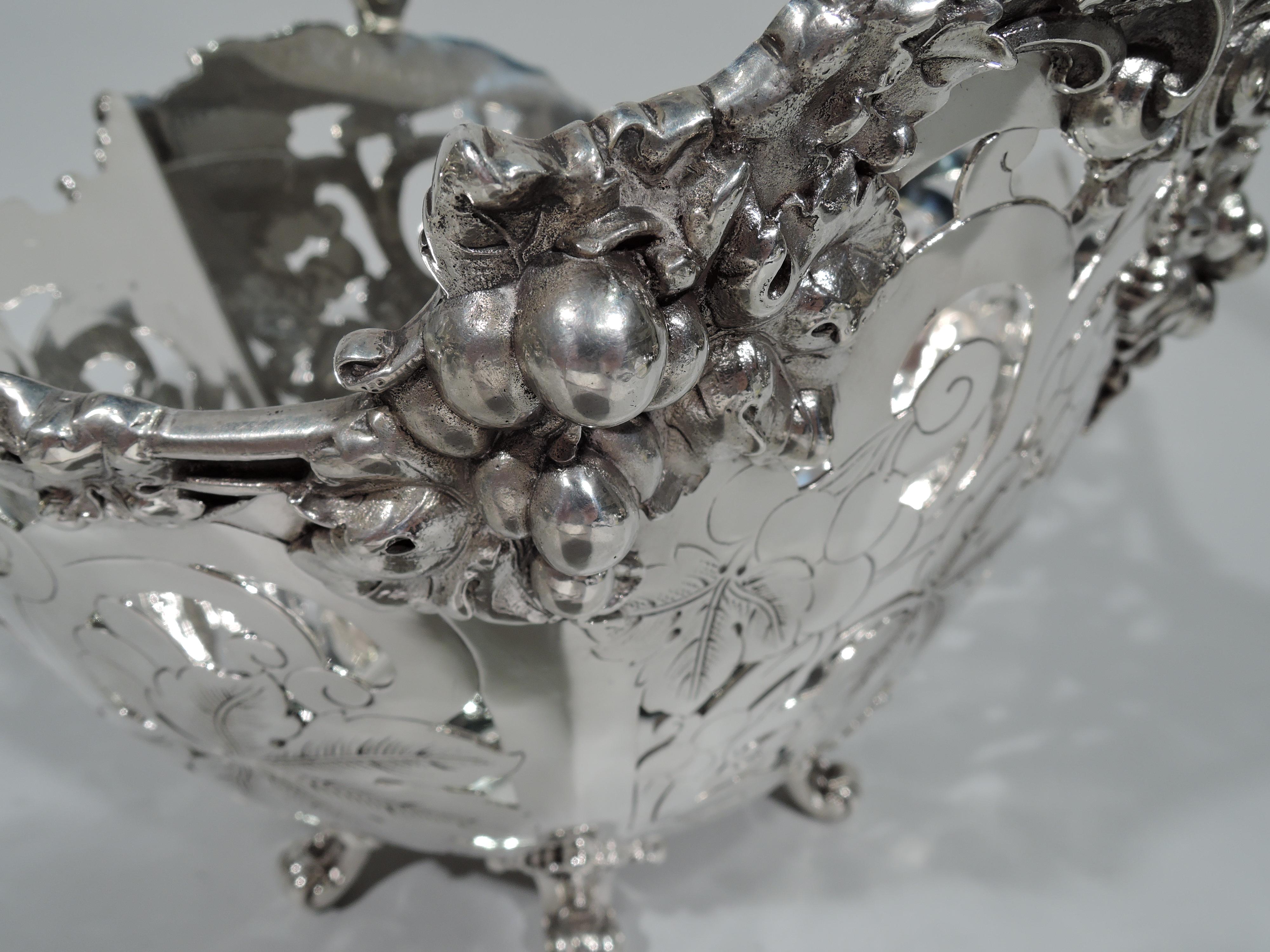 Early 20th Century Heavy Antique Tiffany Sterling Silver Basket with Flower Frog