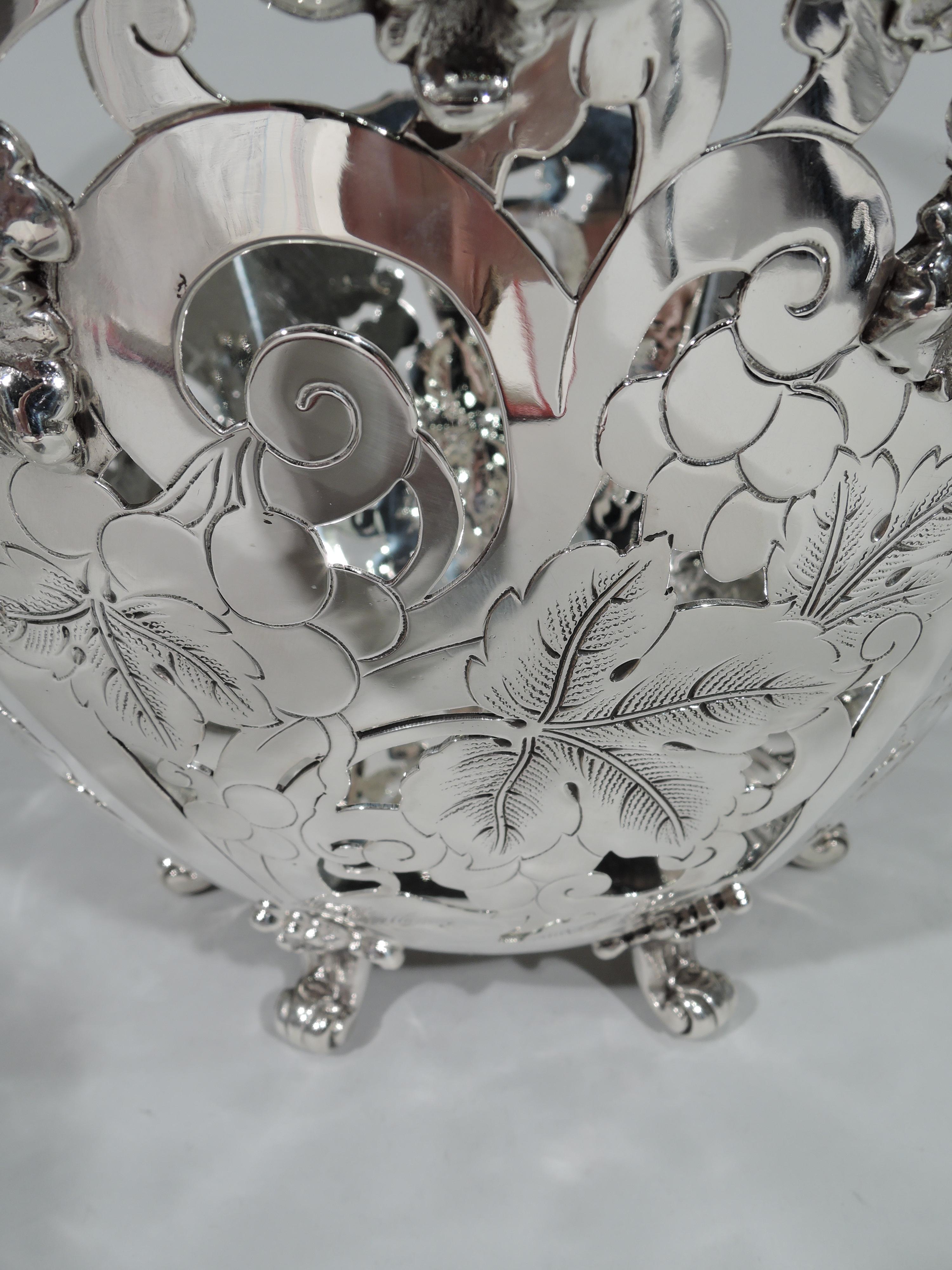 Heavy Antique Tiffany Sterling Silver Basket with Flower Frog 1