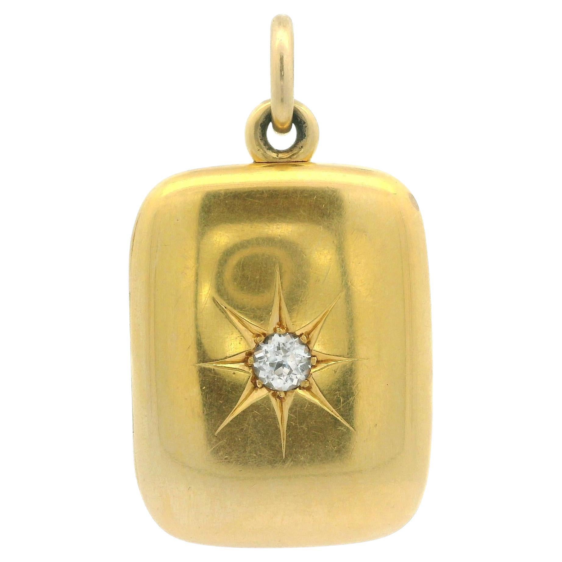 Heavy Antique Victorian 18k Yellow Gold Star Pave Old Mine Open Locket Pendant