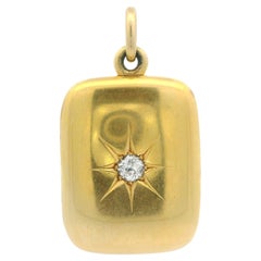 Pendentif médaillon ouvert ancien victorien en or jaune 18 carats avec étoile pavée ancienne mine