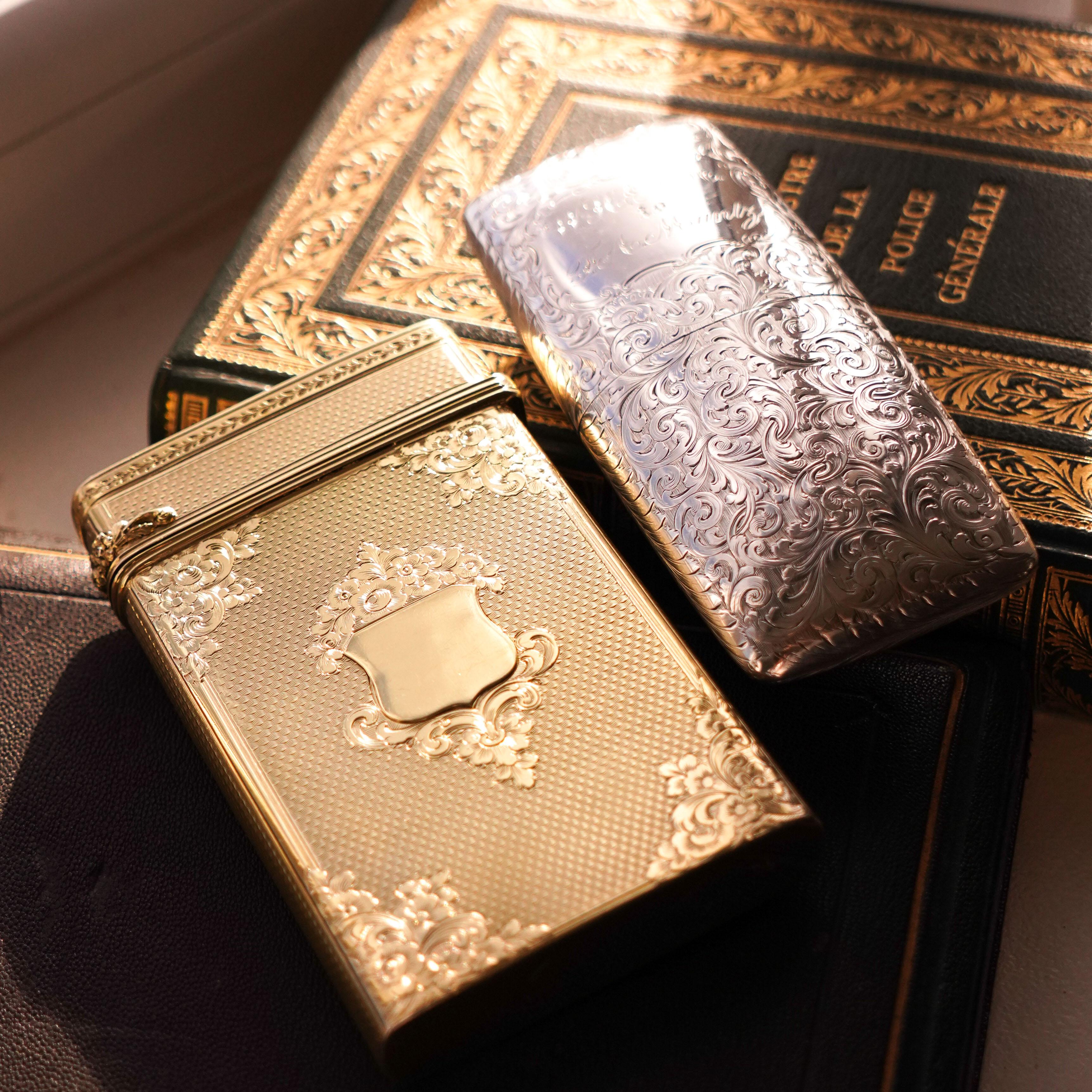 Heavy Antique Victorian Sterling Silver Gilt Cigar/Cheroot Case - London 1850 For Sale 9