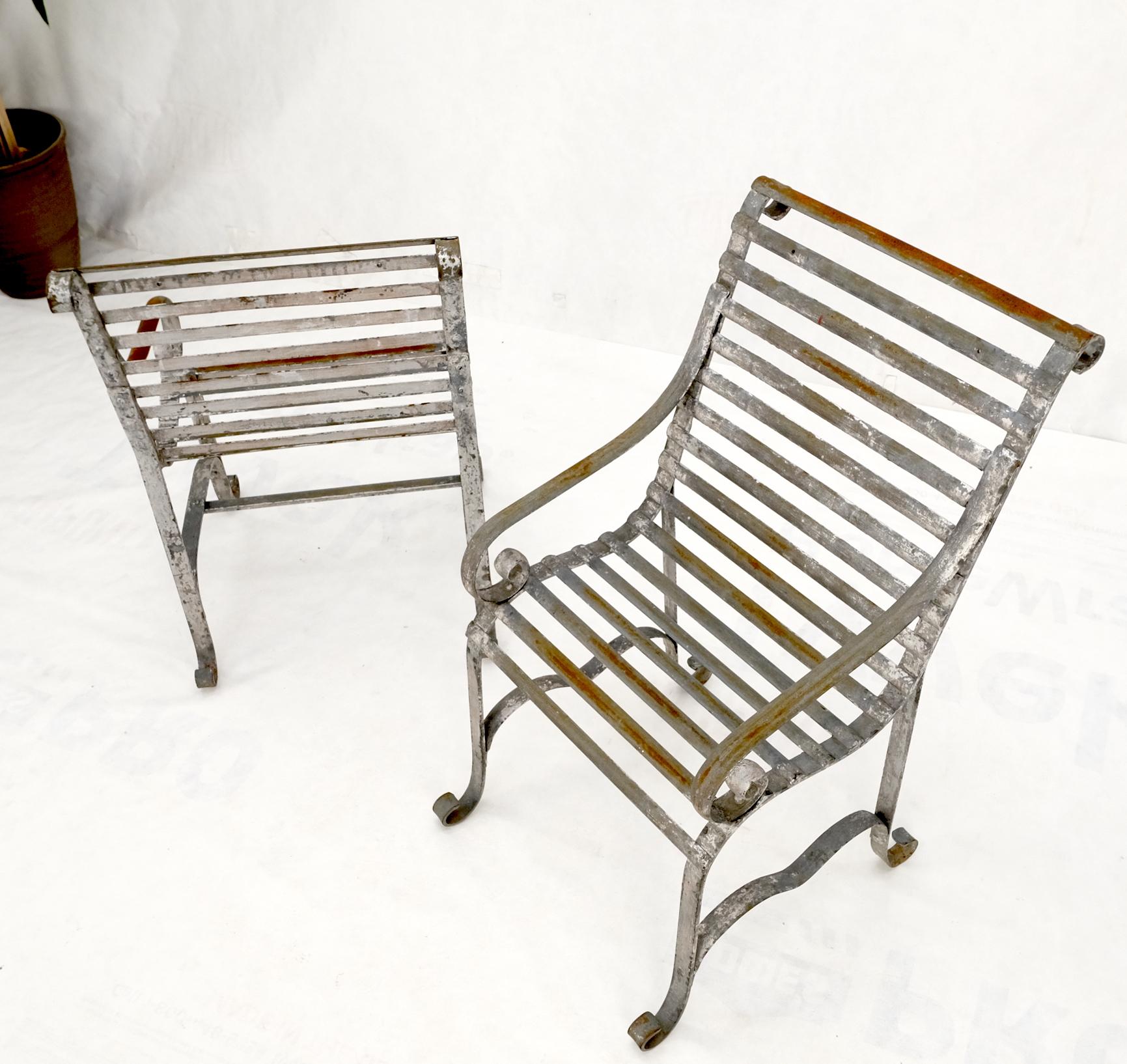 Mid-Century Modern Heavy Antique Wrought Iron Outdoor Chairs His & Hers For Sale