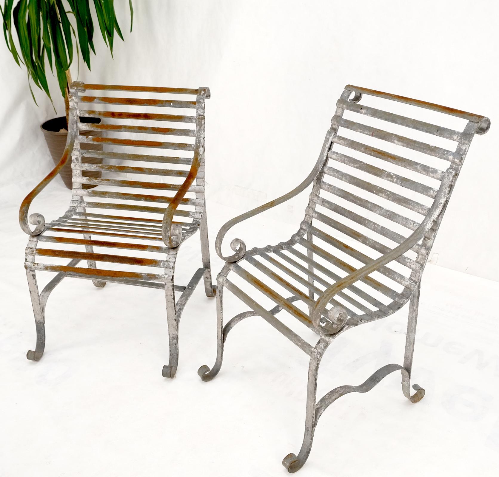 Heavy Antique Wrought Iron Outdoor Chairs His & Hers In Good Condition For Sale In Rockaway, NJ