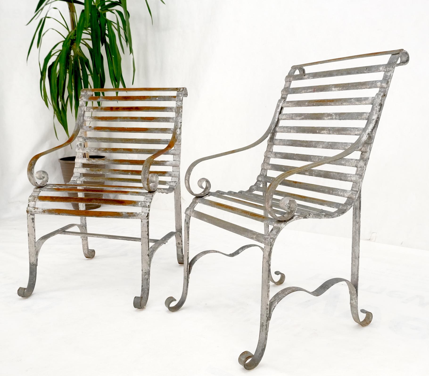 20th Century Heavy Antique Wrought Iron Outdoor Chairs His & Hers For Sale